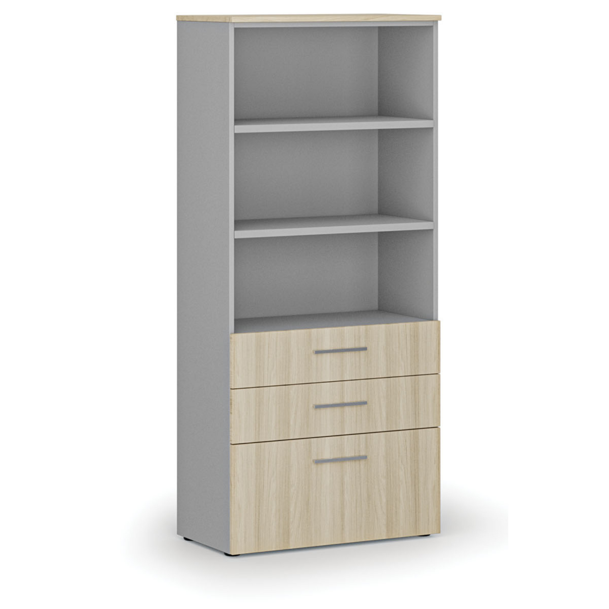 Szafa biurowa z kombinowanymi szufladami PRIMO GRAY, 800 x 420 x 1781 mm szary/dąb naturalny