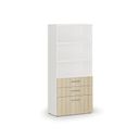 Szafa biurowa z kombinowanymi szufladami PRIMO WHITE, 1781 x 800 x 420 mm, biały/dąb naturalny