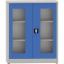 Szafa spawana z półkami ze szklanymi drzwiami, 1150 x 950 x 400 mm, szara/niebieska