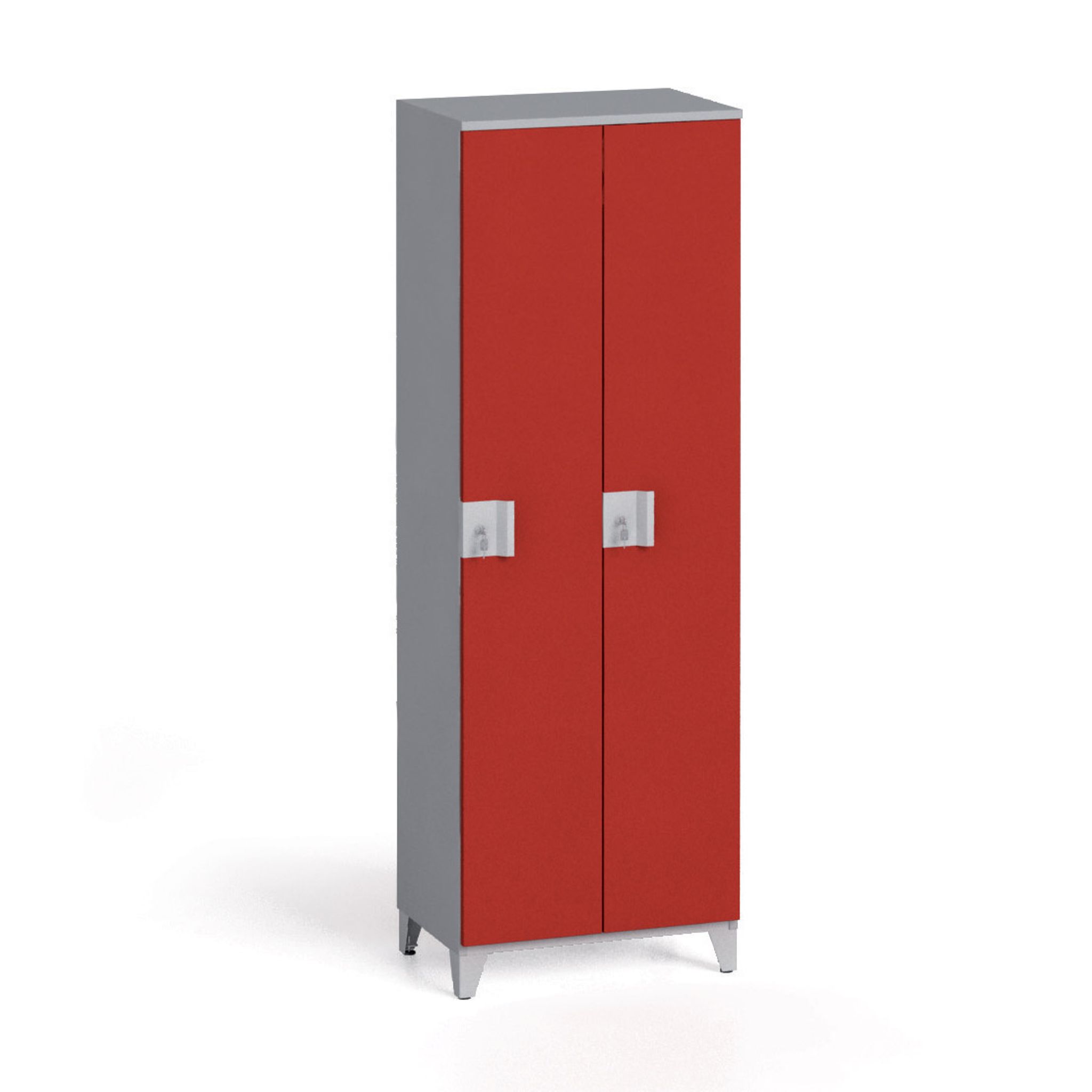 Szafa ubraniowa, 2-drzwiowa, 1750 x 600 x 400 mm, zamek obrotowy, szary/czerwony