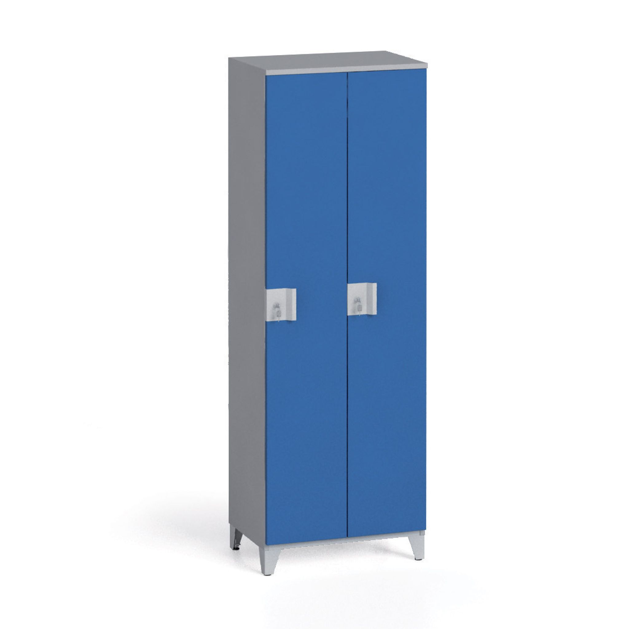 Szafa ubraniowa, 2-drzwiowa, 1750 x 600 x 400 mm, zamek obrotowy, szary/niebieski