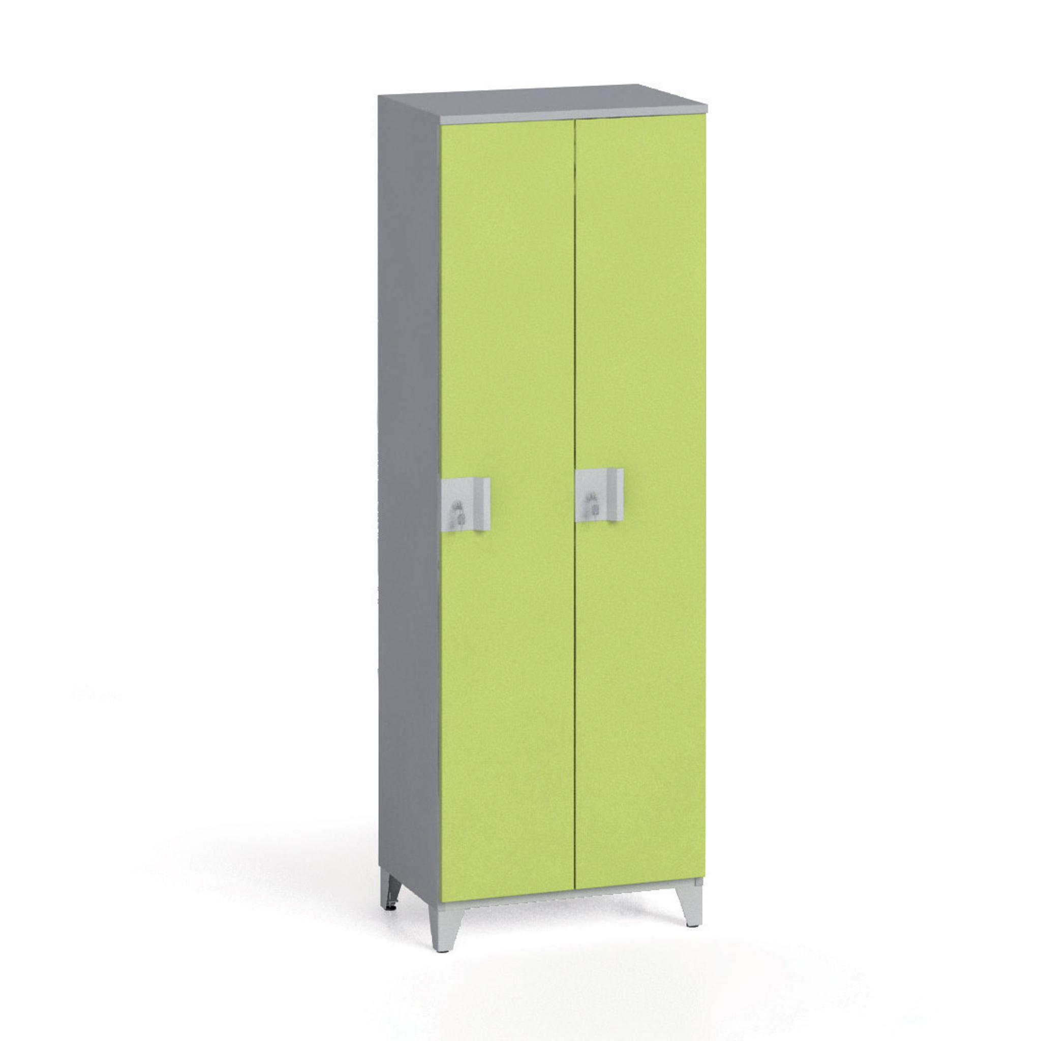 Szafa ubraniowa, 2-drzwiowa, 1750 x 600 x 400 mm, zamek obrotowy, szary/zielony