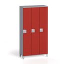 Szafa ubraniowa, 3-drzwiowa, 1750 x 900 x 400 mm, zamek obrotowy, szary/czerwony