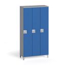 Szafa ubraniowa, 3-drzwiowa, 1750 x 900 x 400 mm, zamek obrotowy, szary/niebieski