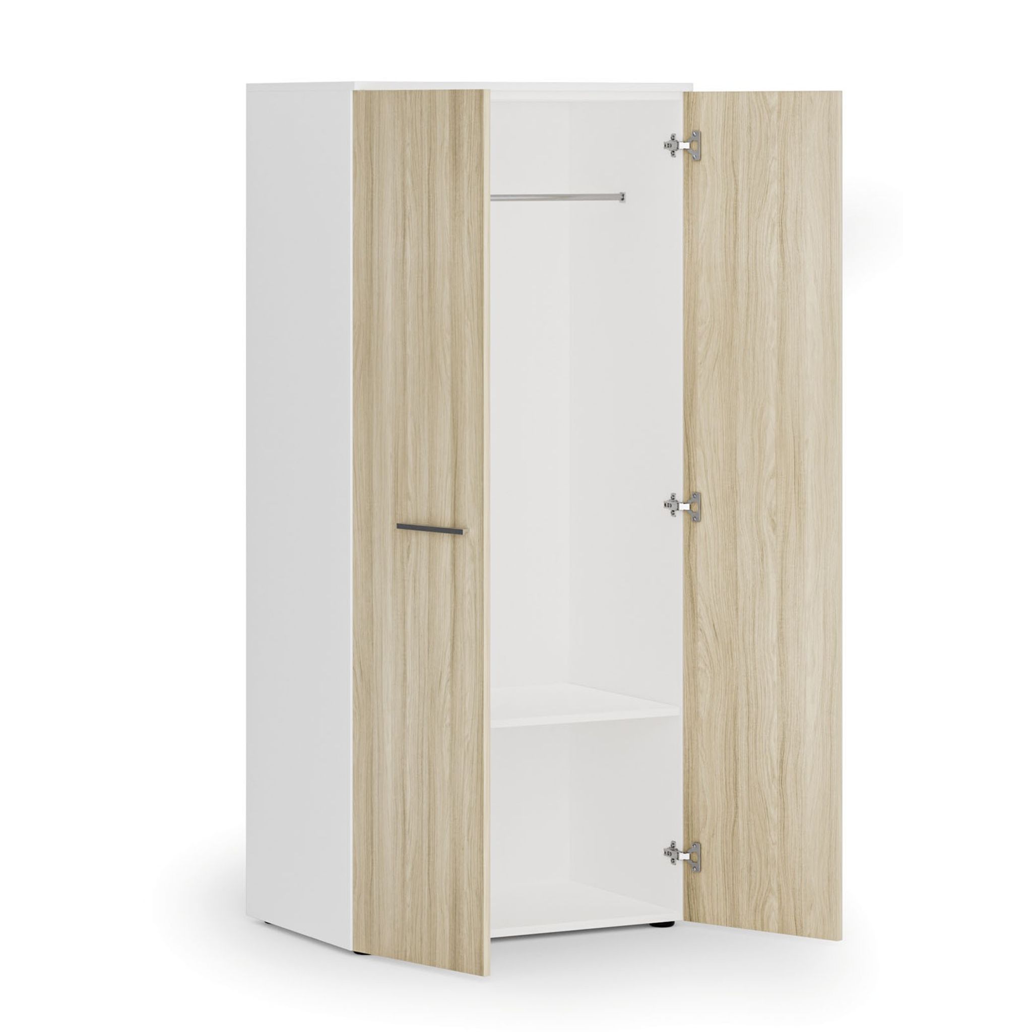 Szafa ubraniowa biurowa PRIMO WHITE, 1 półka, drążek do szafy, 800 x 500 x 1781 mm, biały/dąb naturalny