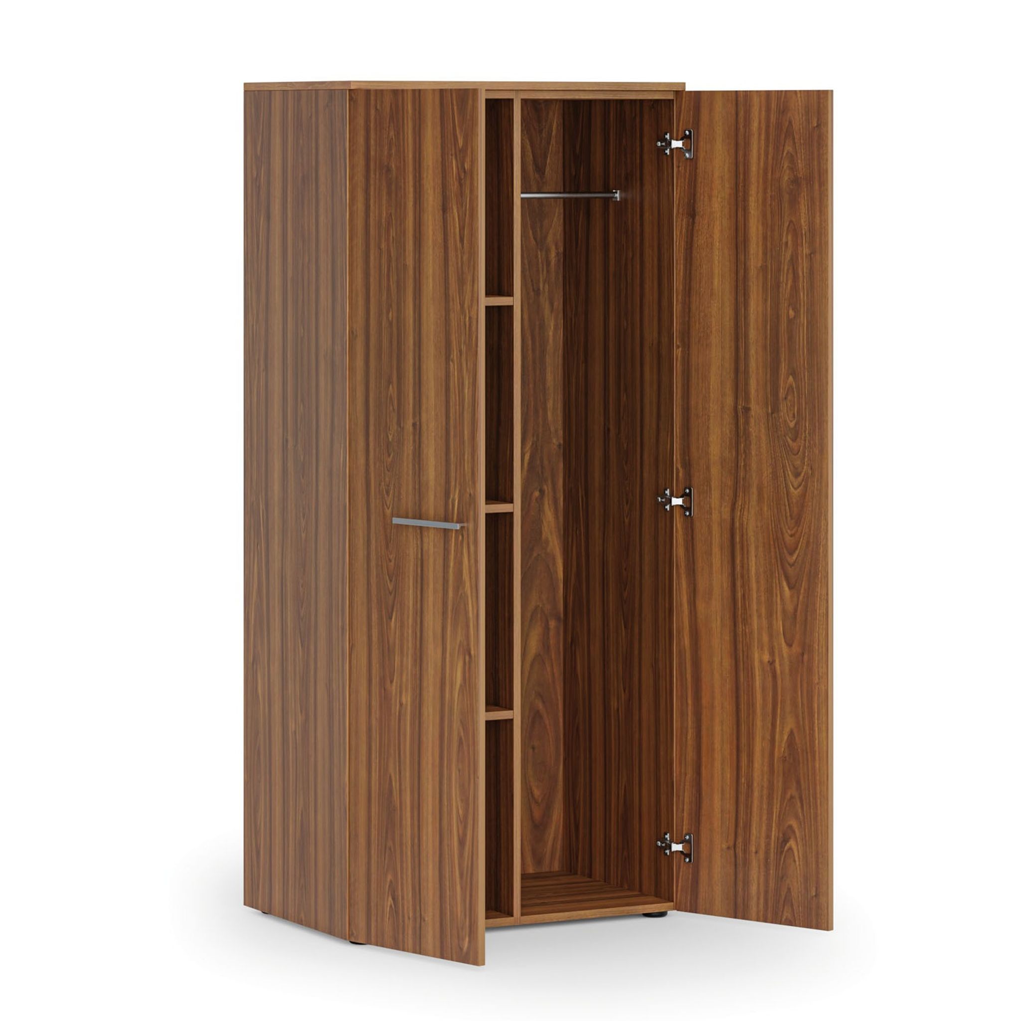 Szafa ubraniowa biurowa PRIMO WOOD, 3 półki, drążek do szafy, 800 x 500 x 1781 mm, orzech