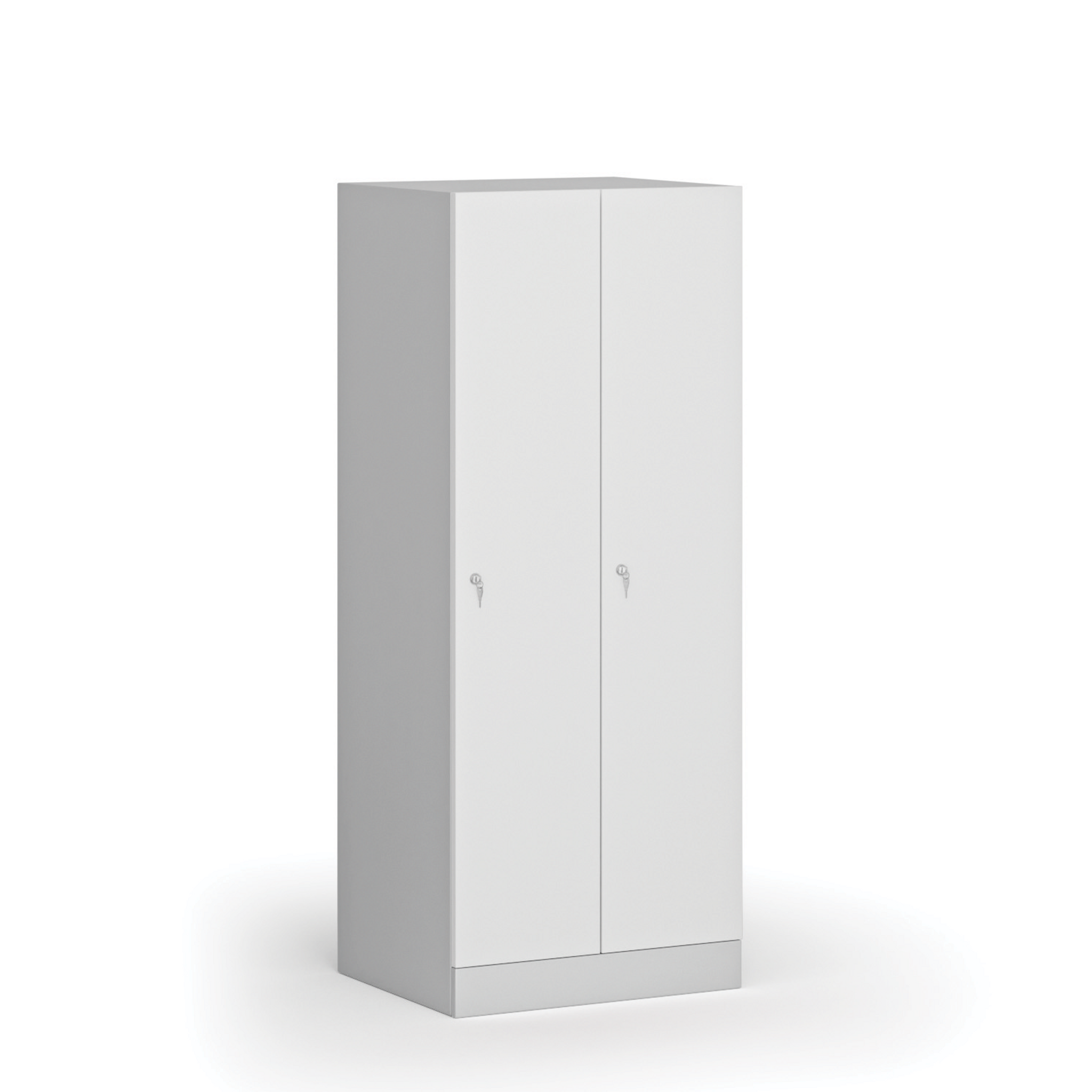 Szafa ubraniowa obniżona, 2-drzwiowa, 1500 x 600 x 500 mm, demontaż, zamek cylindryczny, drzwi laminowane, biała