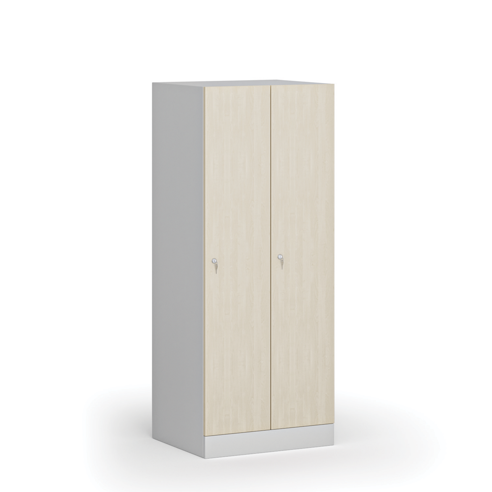 Szafa ubraniowa obniżona, 2-drzwiowa, 1500 x 600 x 500 mm, demontaż, zamek cylindryczny, drzwi laminowane, brzoza