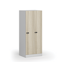Szafa ubraniowa obniżona 2-drzwiowa, 1500 x 600 x 500 mm, demontaż, zamek mechaniczny z kodem, drzwi laminowane, dąb naturalny