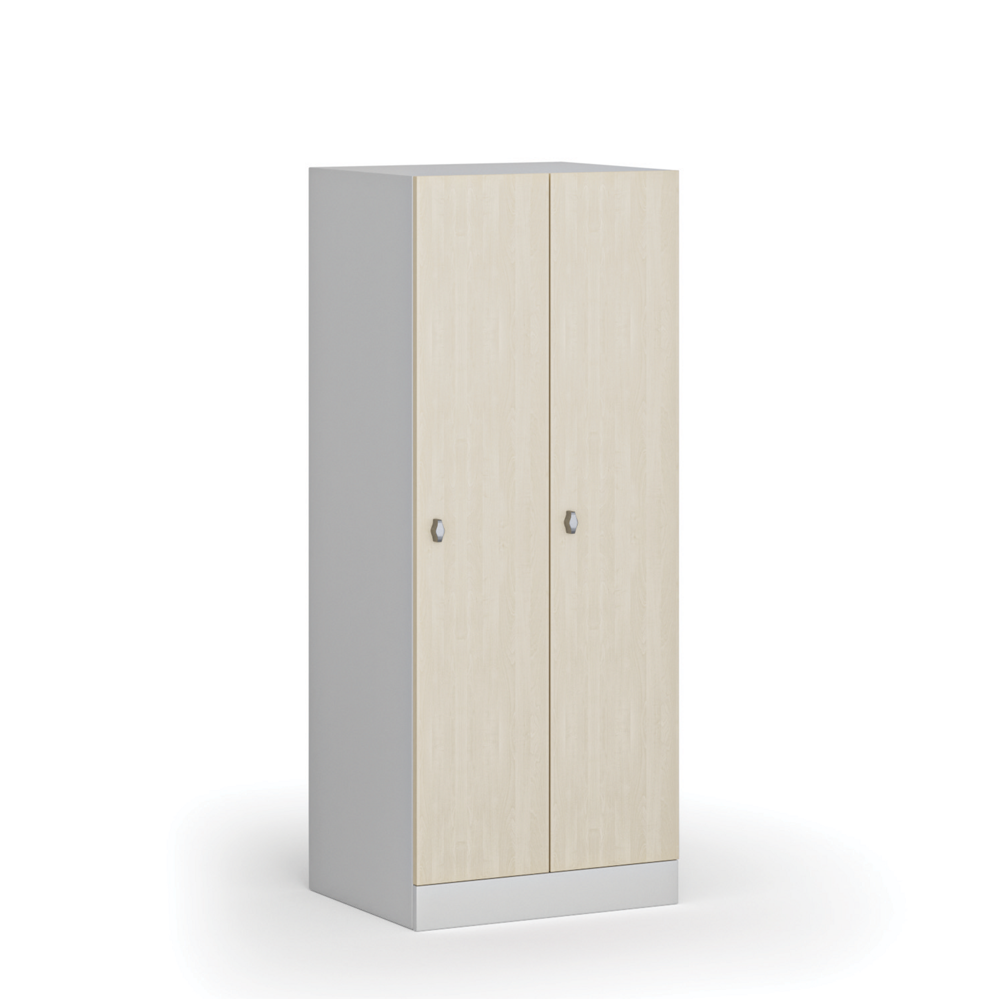 Szafa ubraniowa obniżona, 2-drzwiowa, 1500 x 600 x 500 mm, demontaż, zamek obrotowy, drzwi laminowane, brzoza
