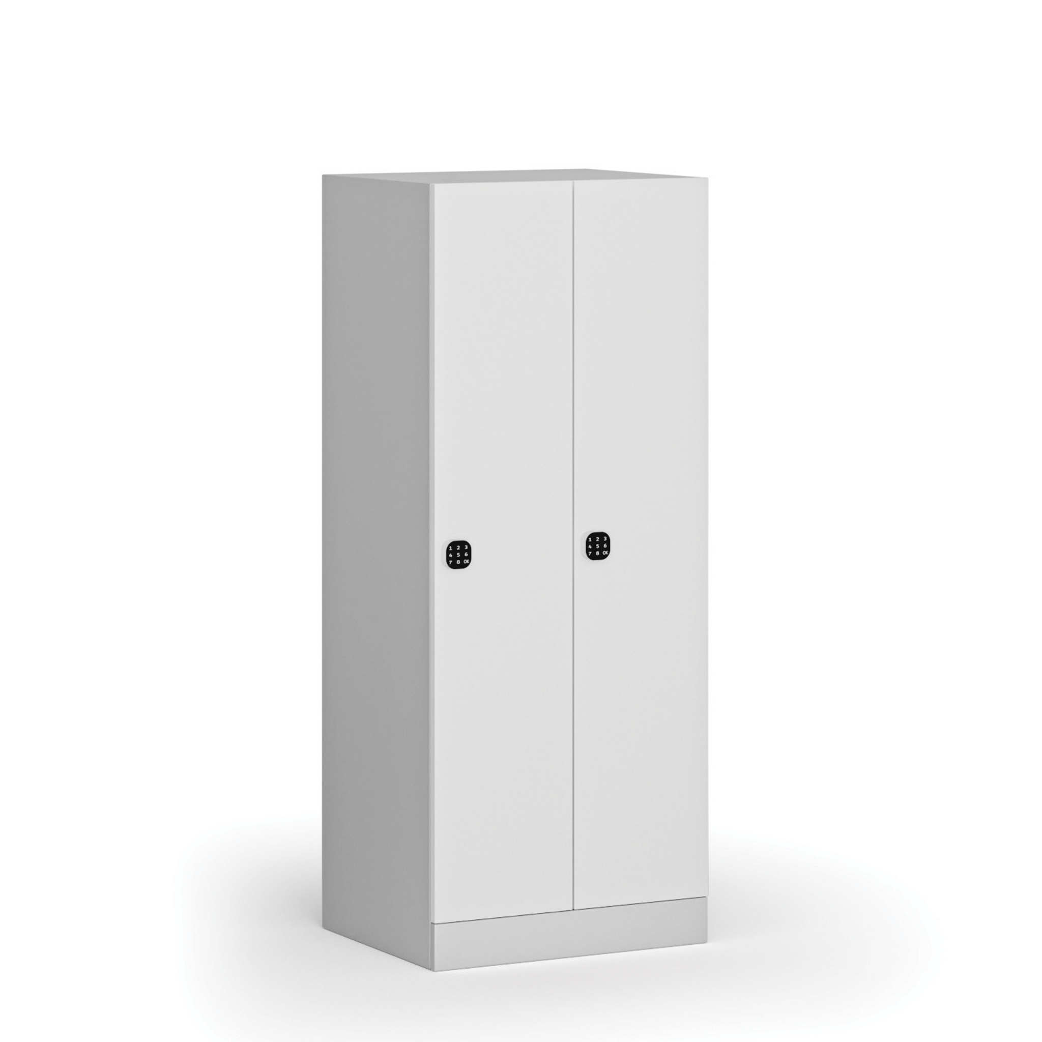 Szafa ubraniowa S1 obniżona 2-drzwiowa, 1500 x 600 x 500 mm, demontaż, zamek kodowy, drzwi laminowane, biała