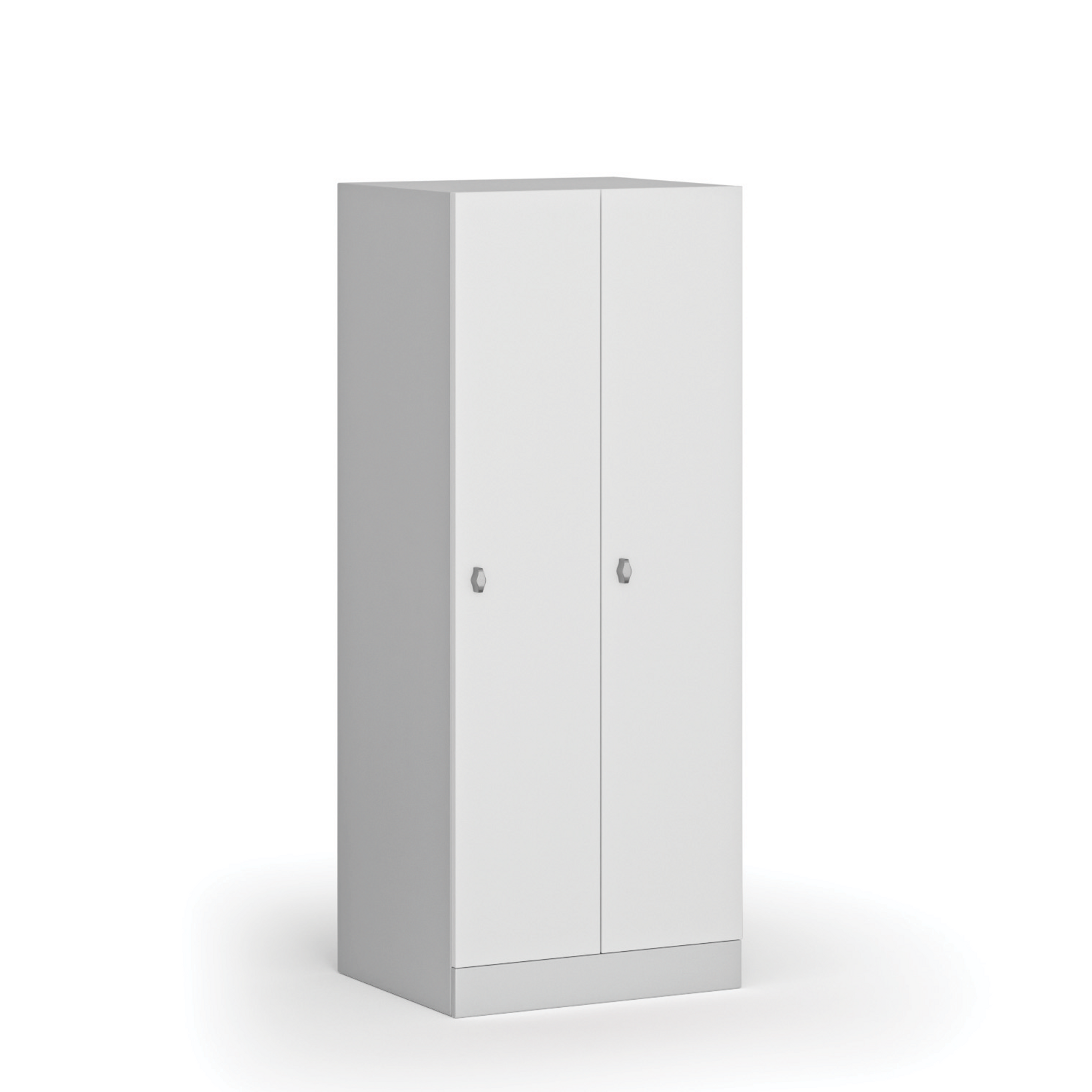 Szafa ubraniowa S1 obniżona, 2-drzwiowa, 1500 x 600 x 500 mm, demontaż, zamek obrotowy, drzwi laminowane, biała