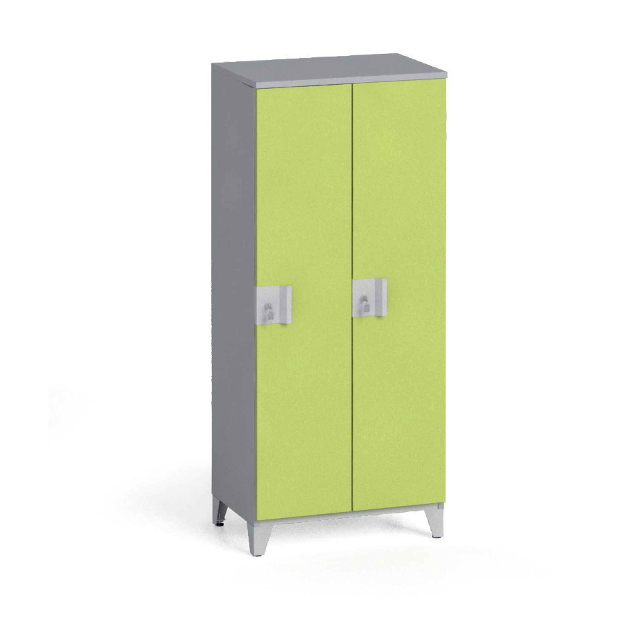 Szafa ubraniowa S4, 2-drzwiowa, 1400 x 600 x 400 mm, demontaż, zamek obrotowy, szary/zielony