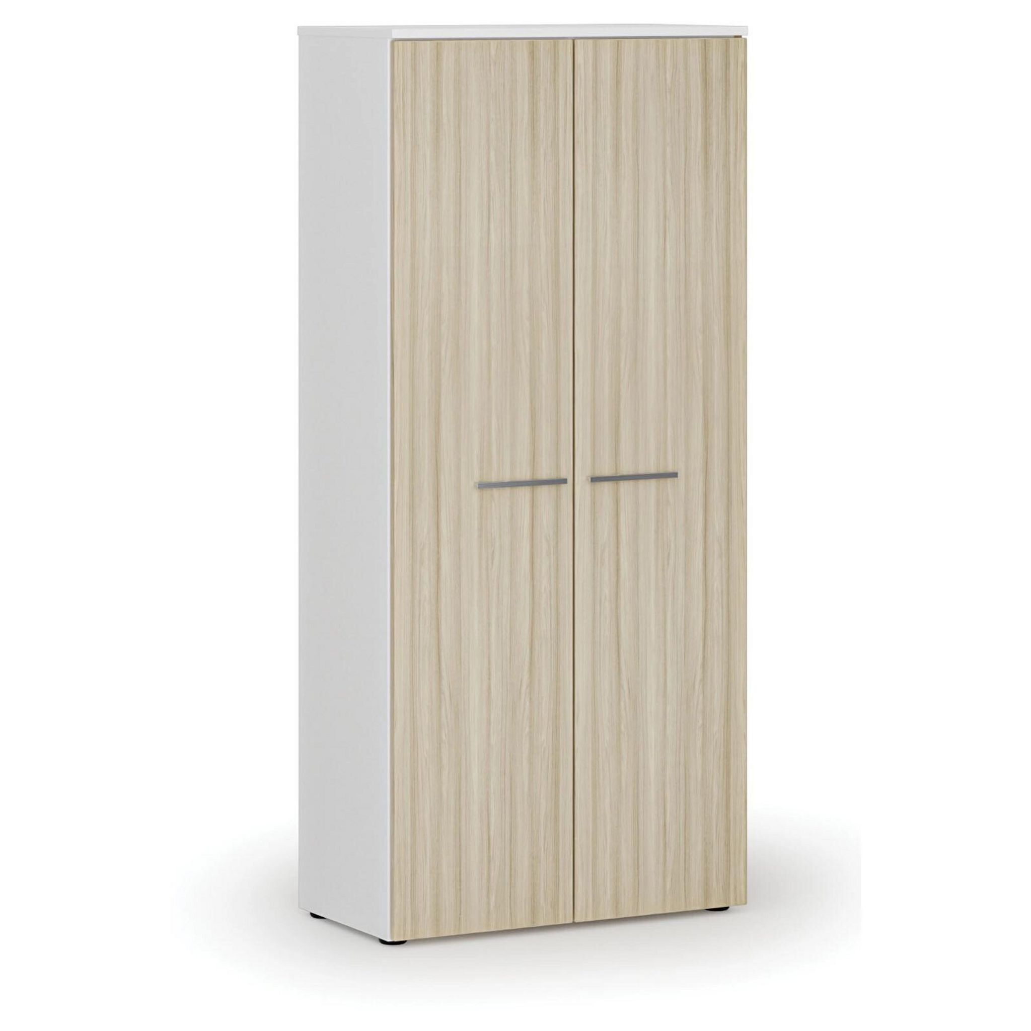 Szafa ubraniowa z wysuwem PRIMO WHITE, 800 x 420 x 1781 mm, biały/dąb naturalny