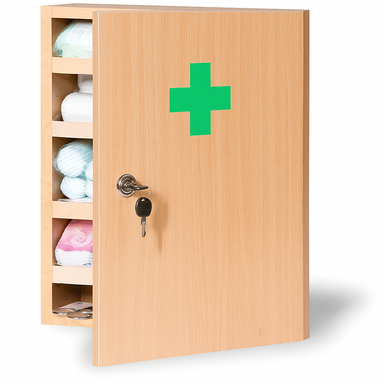 Szafka lekarska drewniana wisząca, 43x30x14 cm, buk, bez zawartości