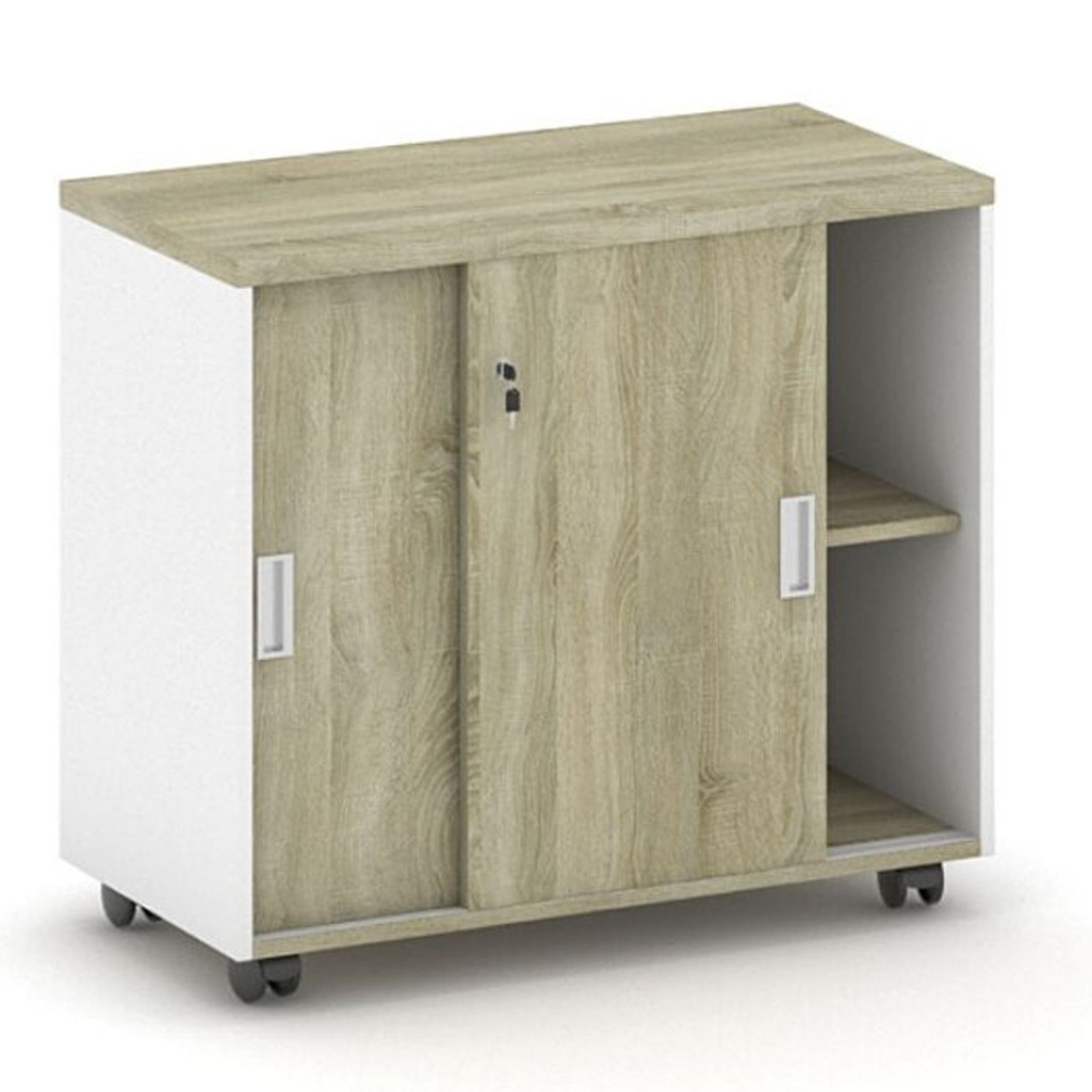 Szafka na kółkach MIRELLI 800 x 420 x 750, biały / dąb sonoma