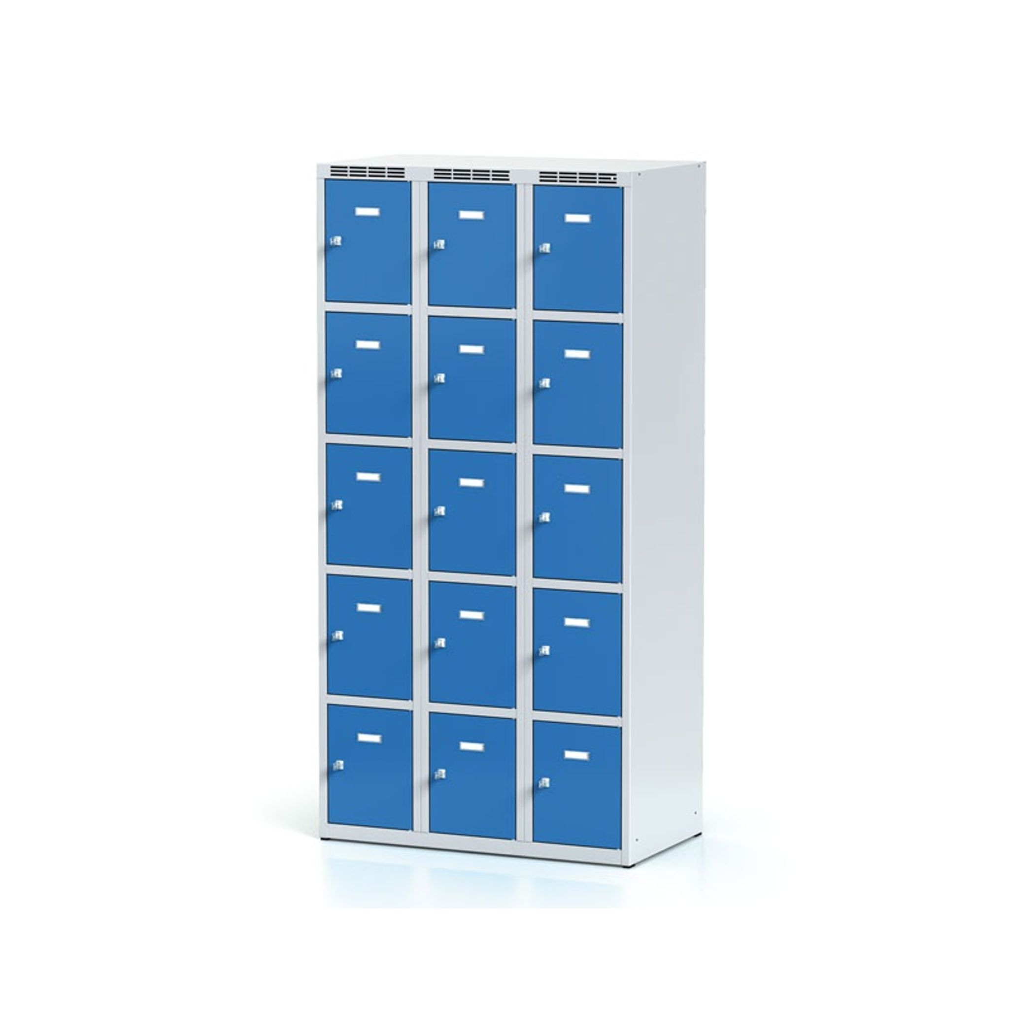 Szafka skrytkowa, 15 schowków, 1800 x 900 x 500 mm, zamek cylindryczny, drzwi niebieskie