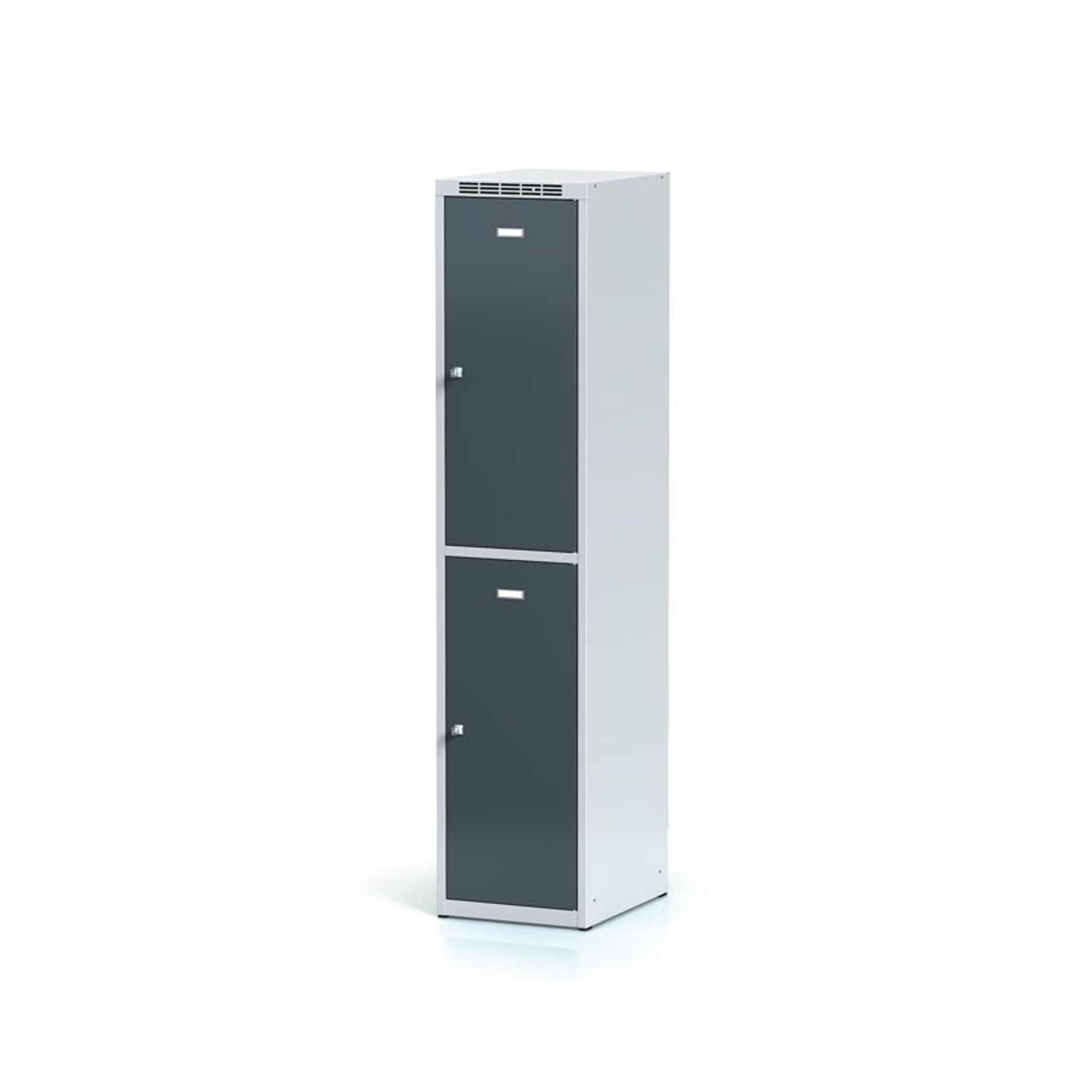 Szafka skrytkowa, 2 schowki, 1800 x 400 x 500 mm, zamek obrotowy, drzwi ciemnoszare