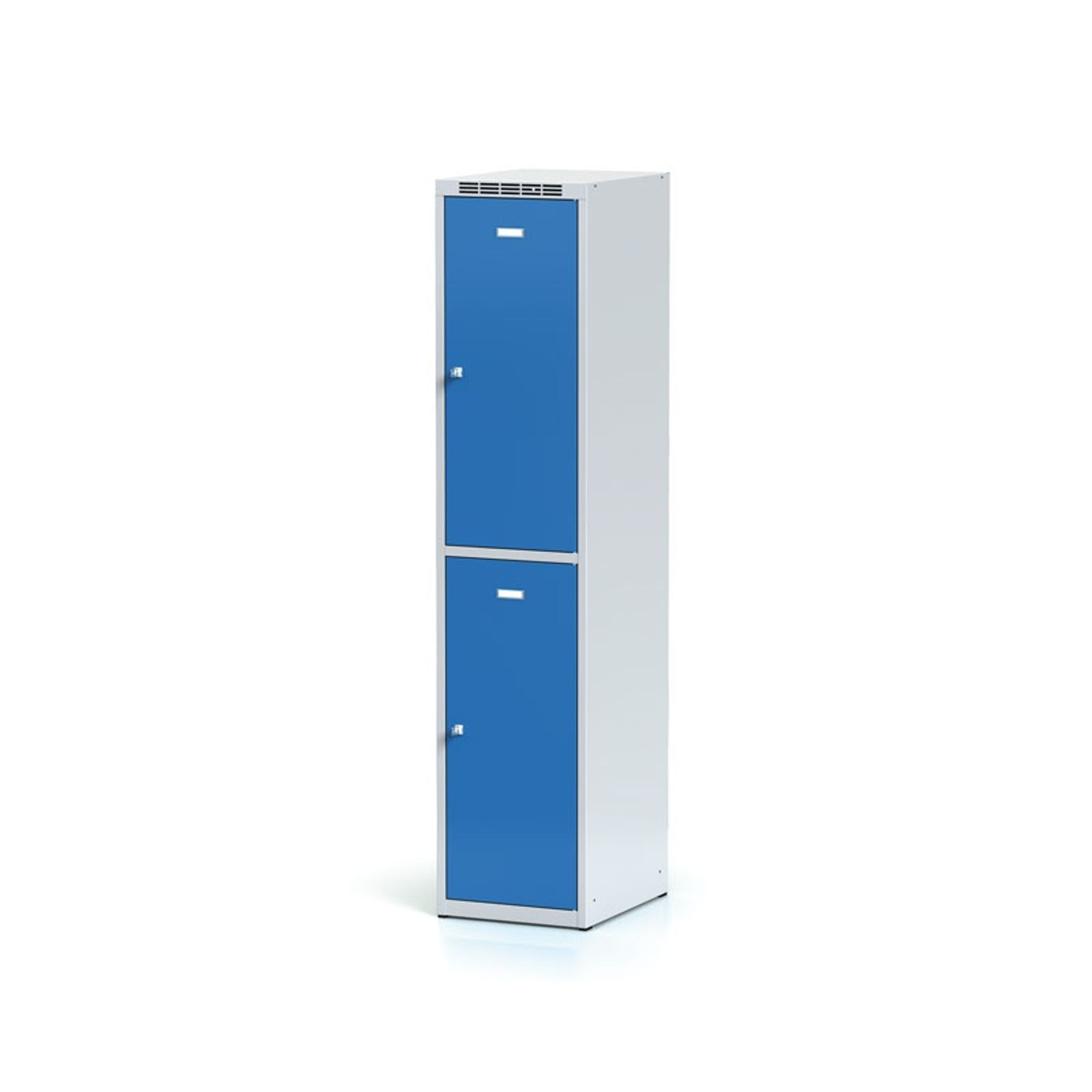 Szafka skrytkowa, 2 schowki, 1800 x 400 x 500 mm, zamek obrotowy, drzwi niebieskie