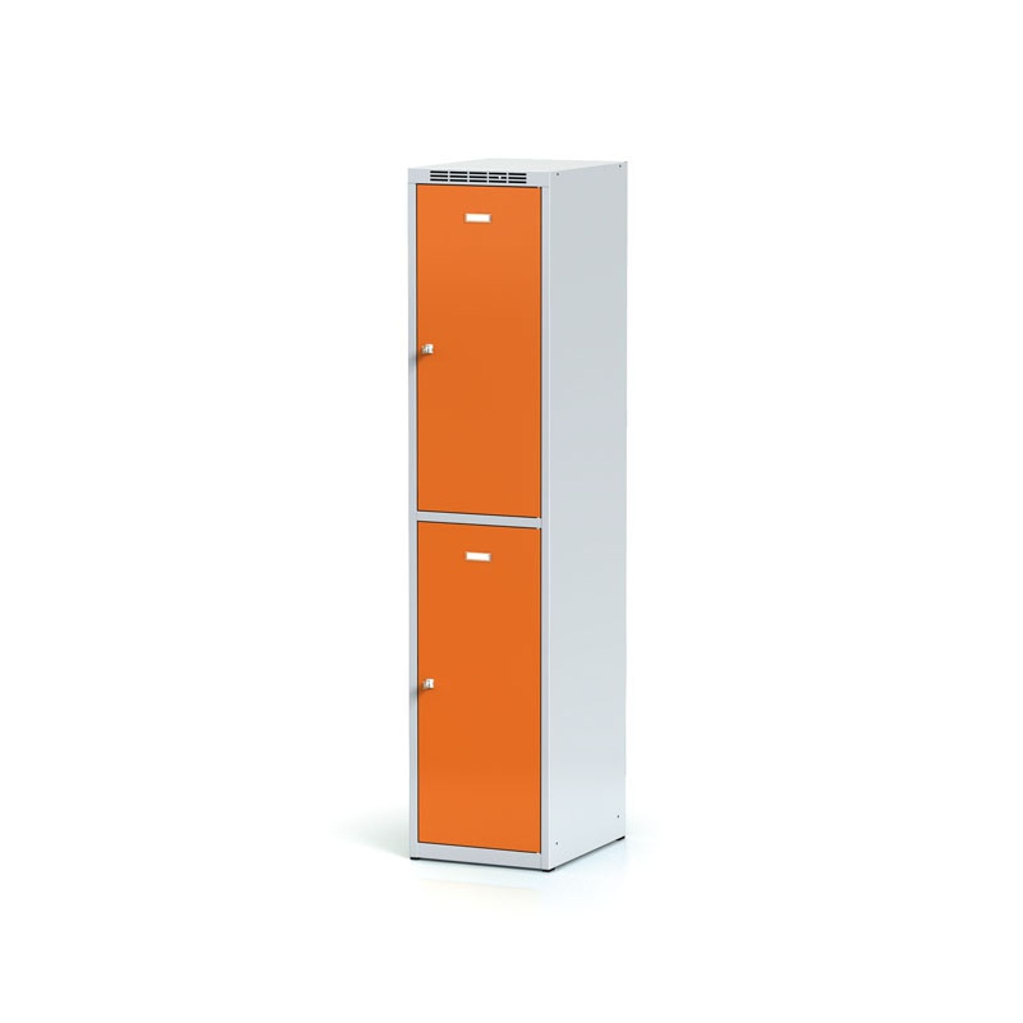 Szafka skrytkowa, 2 schowki, 1800 x 400 x 500 mm, zamek obrotowy, drzwi pomarańczowe