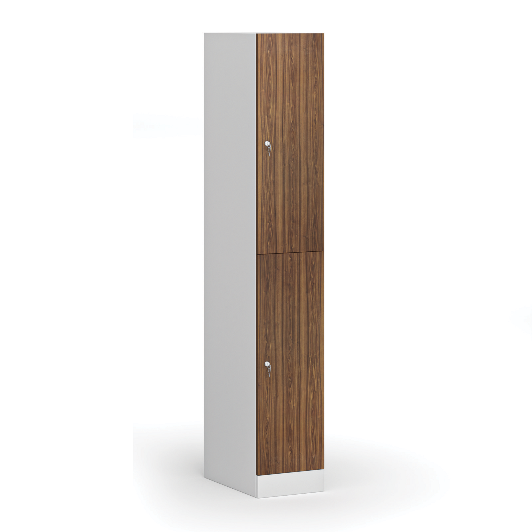 Szafka skrytkowa, 2 schowki, 1850 x 300 x 500 mm, demontaż, zamek cylindryczny, drzwi laminowane, orzech