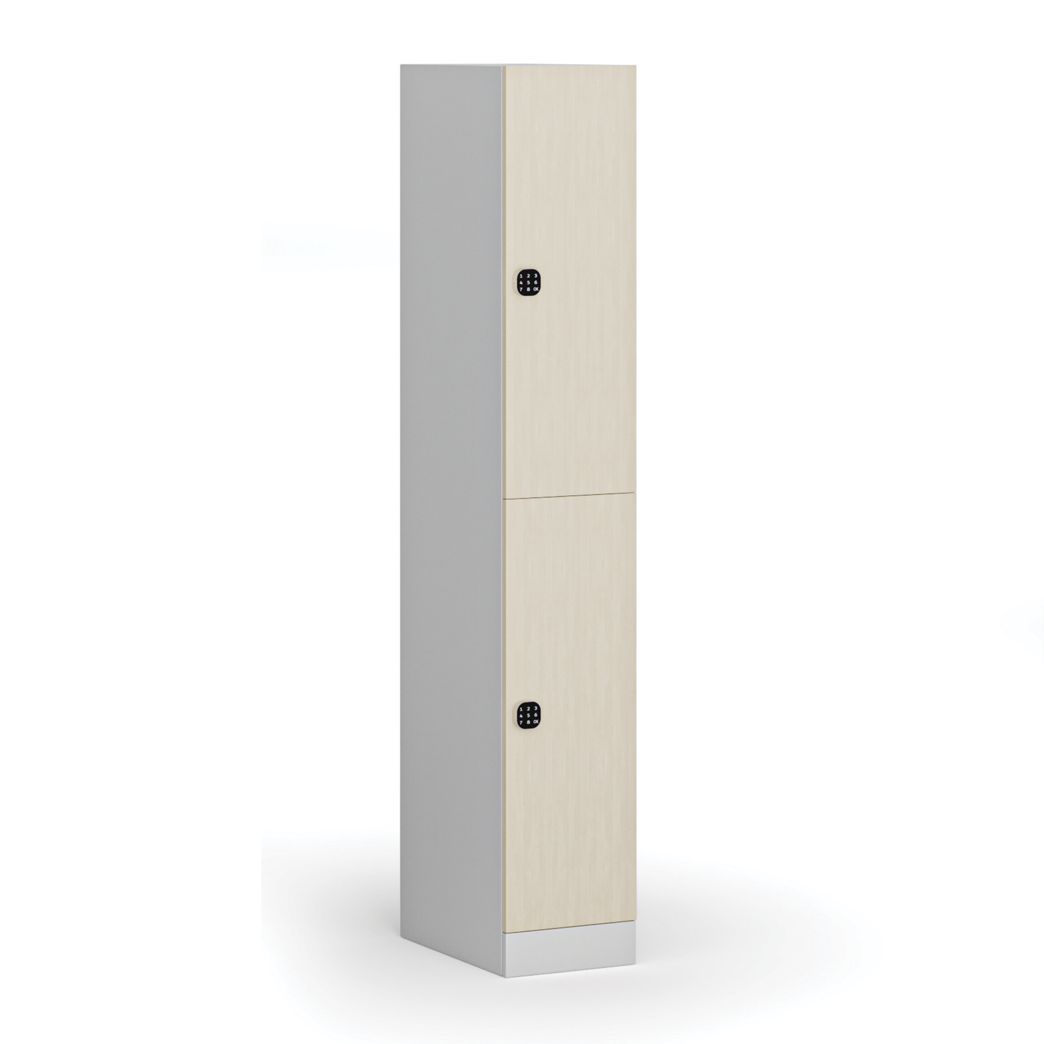 Szafka skrytkowa, 2 schowki, 1850 x 300 x 500 mm, zamek kodowy, drzwi laminowane, brzoza