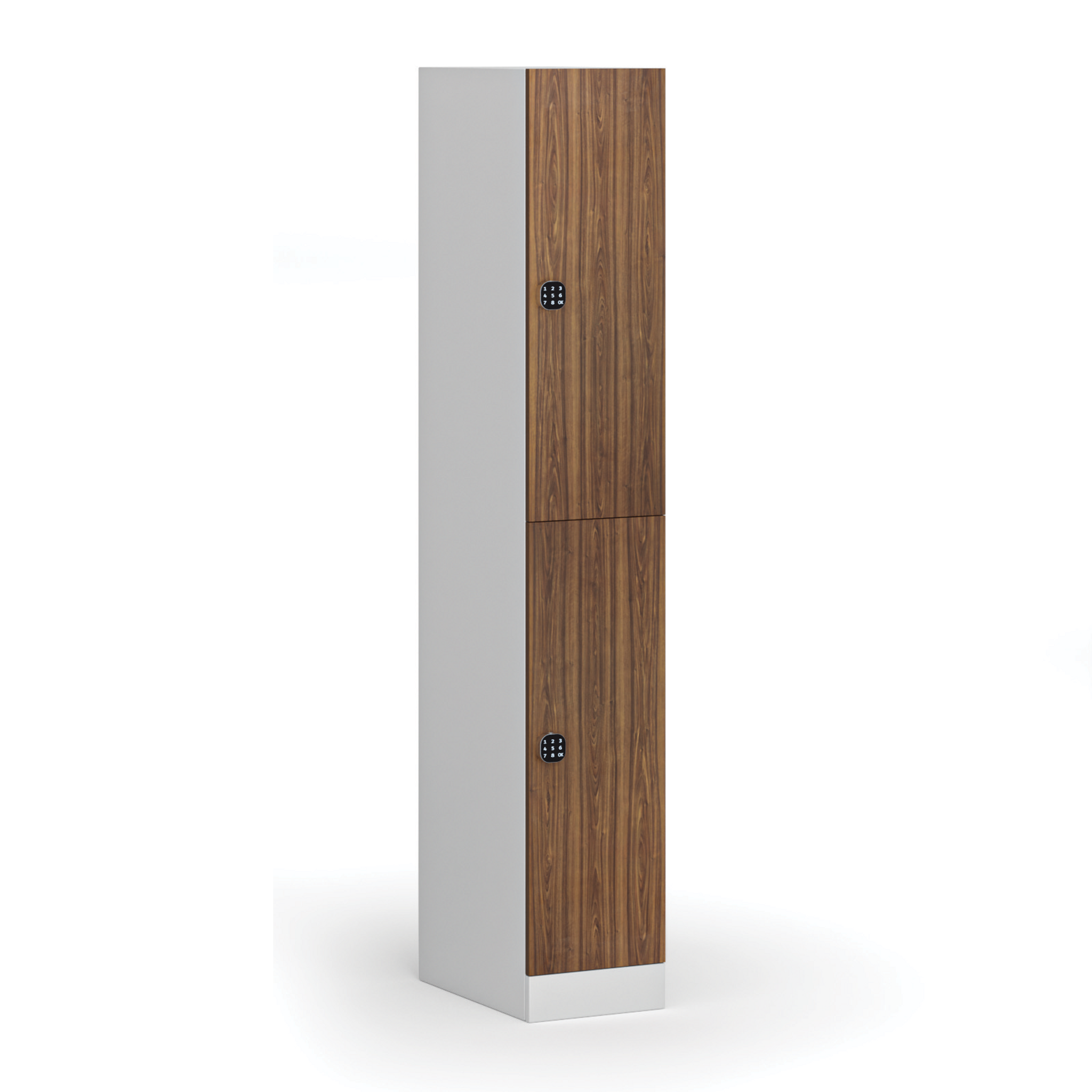 Szafka skrytkowa, 2 schowki, 1850 x 300 x 500 mm, zamek kodowy, drzwi laminowane, orzech