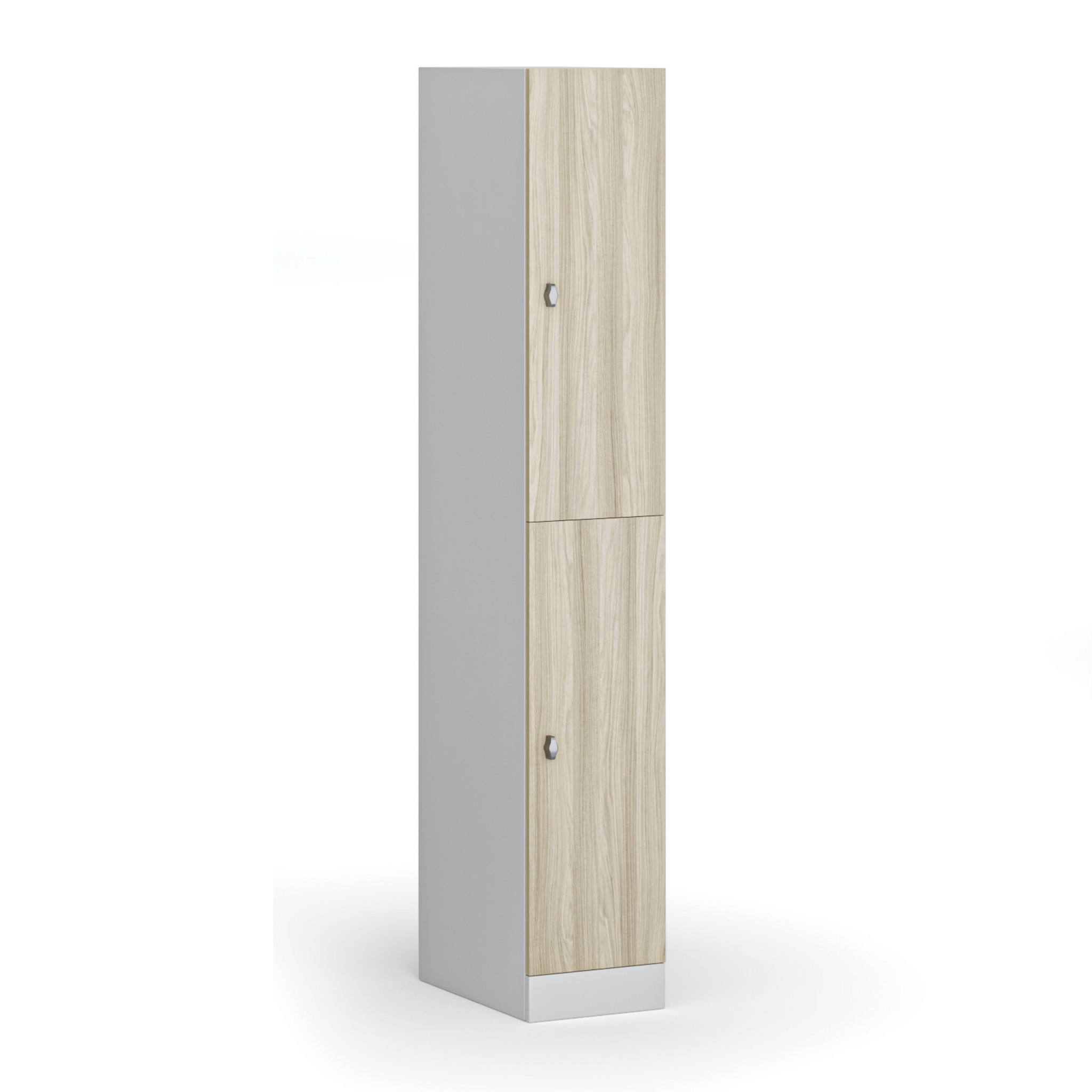 Szafka skrytkowa, 2 schowki, 1850 x 300 x 500 mm, zamek obrotowy, drzwi laminowane, dąb naturalny