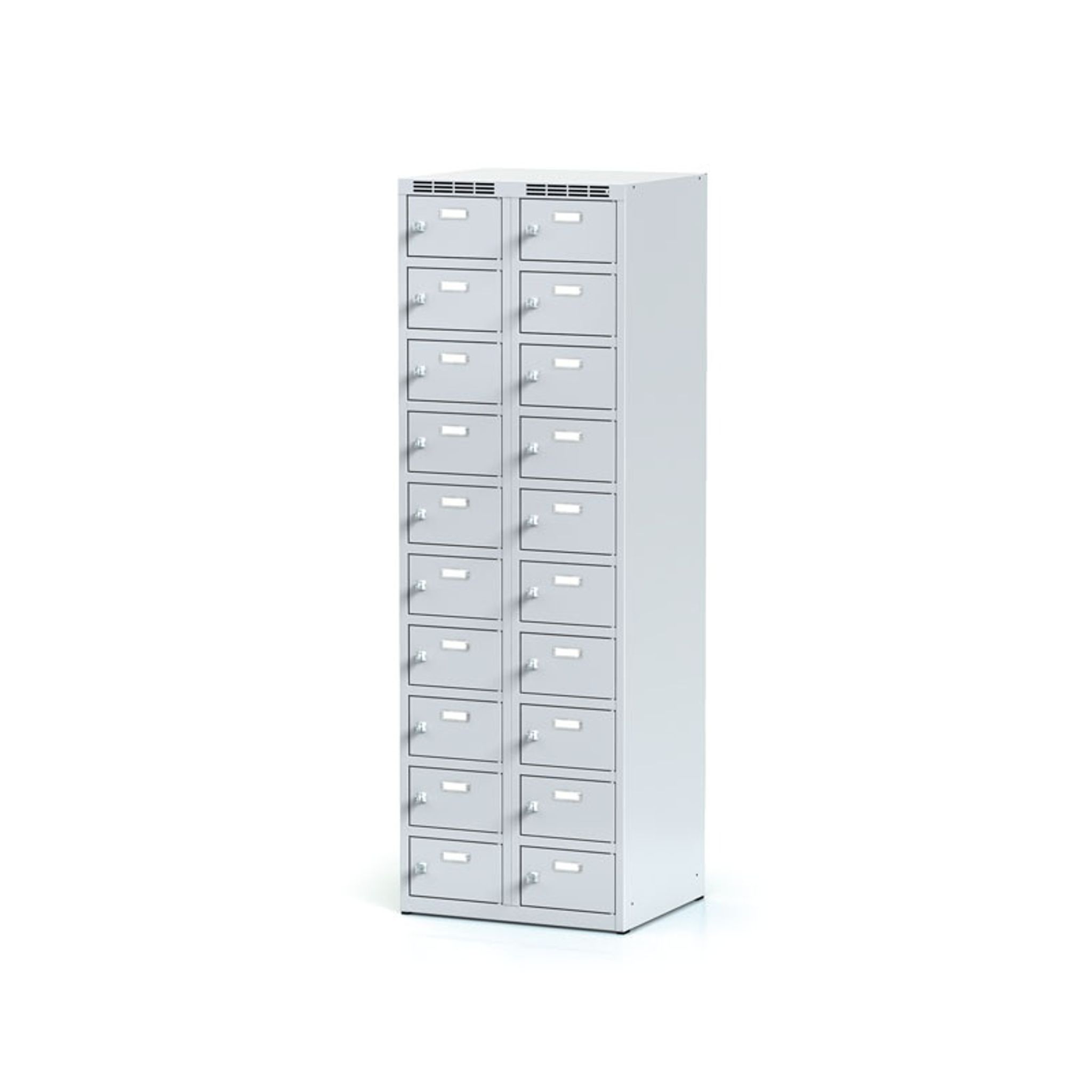 Szafka skrytkowa, 20 schowków, 1800 x 600 x 500 mm, zamek cylindryczny, drzwi szare