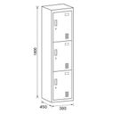 Szafka skrytkowa, 3 schowki, 1800 x 380 x 450 mm, zamek cylindryczny, drzwi ciemnoszare
