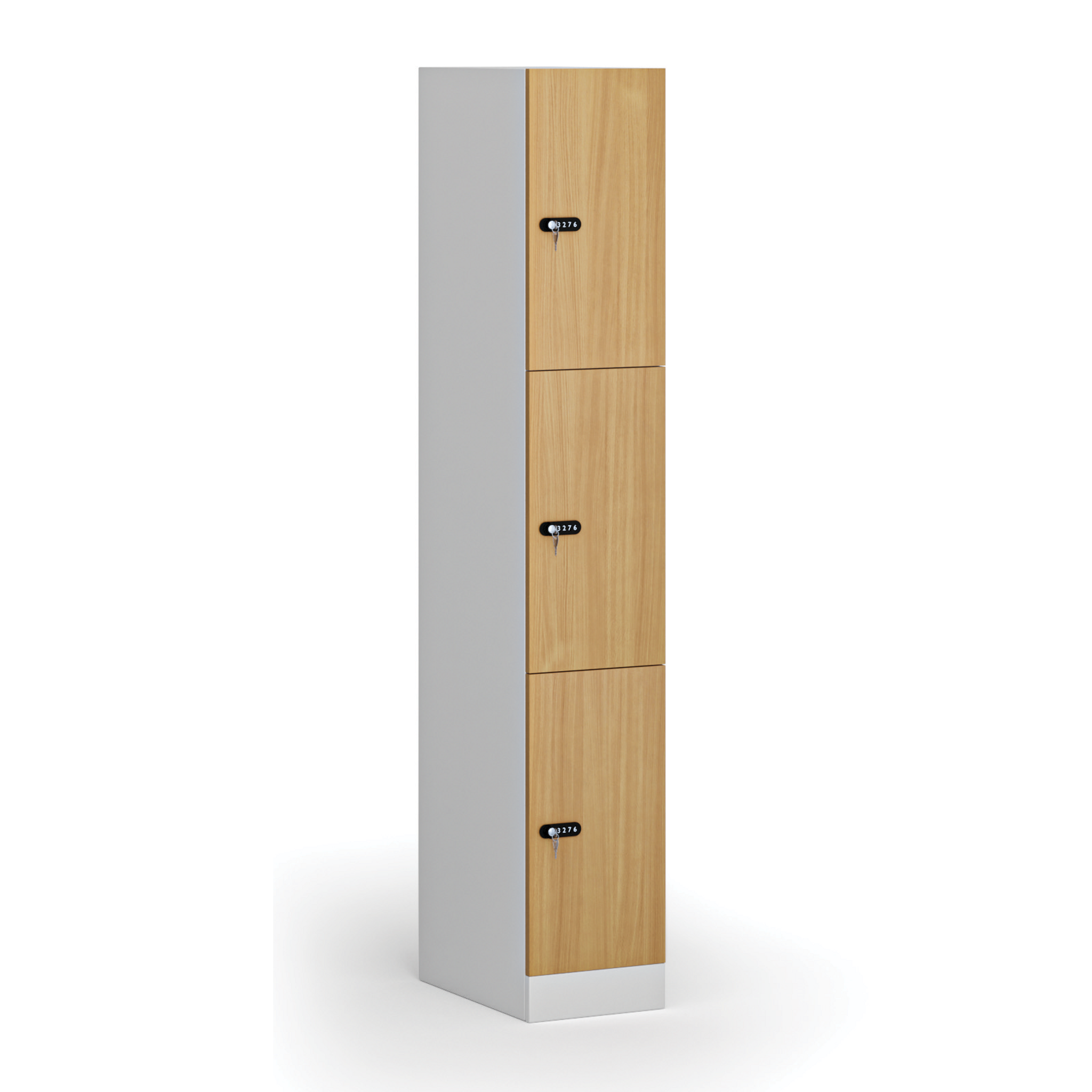 Szafka skrytkowa, 3 schowki, 1850 x 300 x 500 mm, zamek mechaniczny z kodem, drzwi laminowane, buk