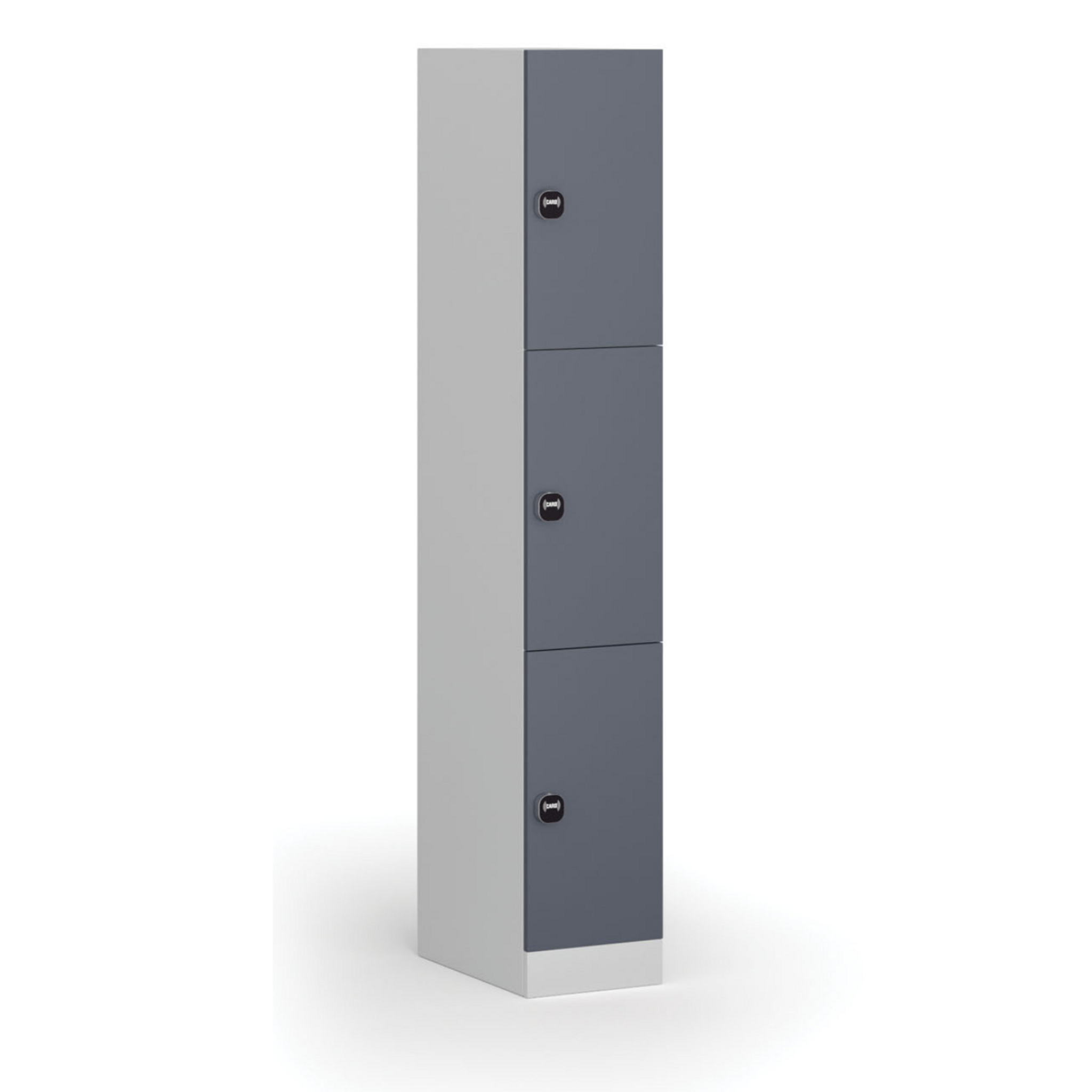 Szafka skrytkowa, 3 schowki, 1850 x 300 x 500 mm, zamek RFID, drzwi ciemnoszare