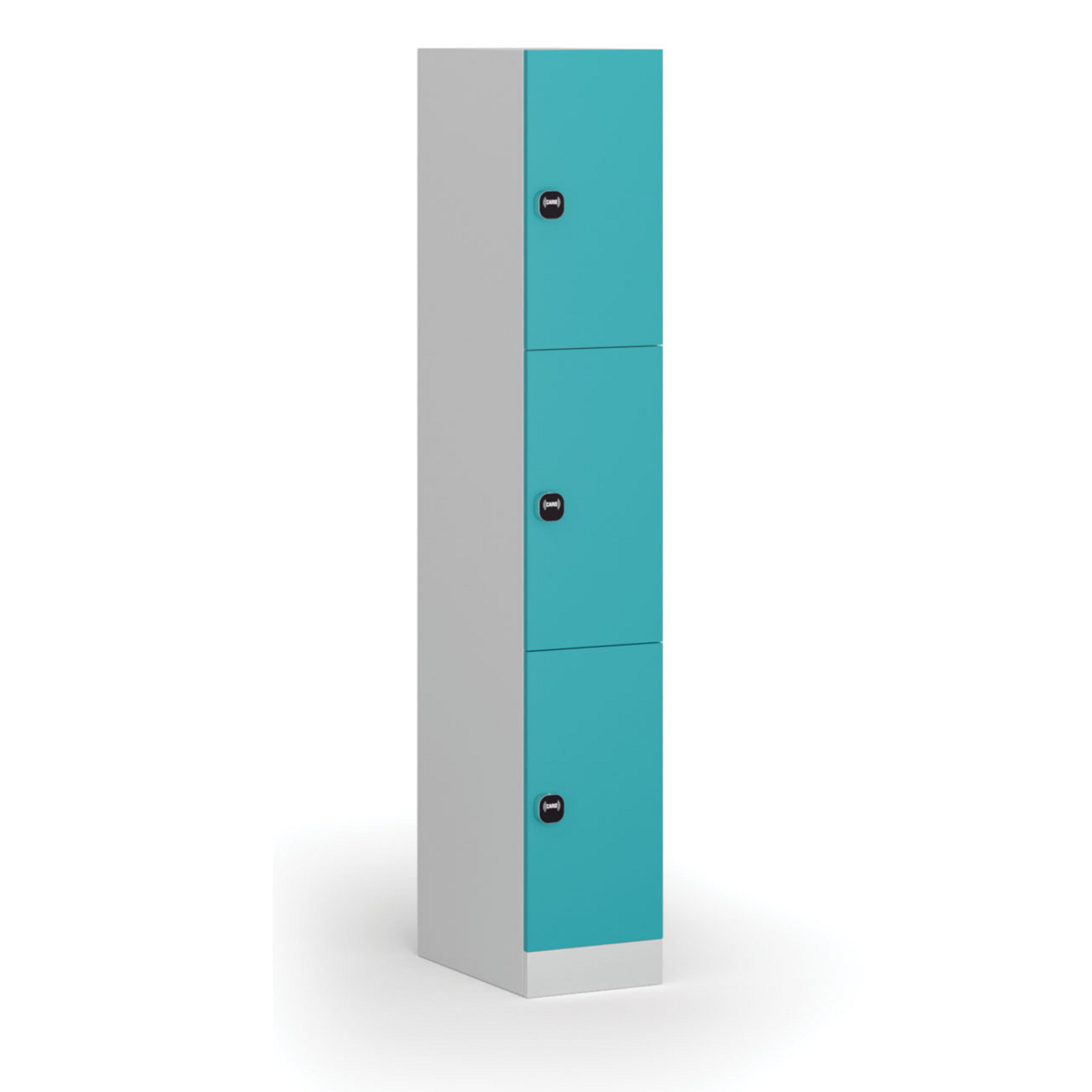 Szafka skrytkowa, 3 schowki, 1850 x 300 x 500 mm, zamek RFID, drzwi zielone