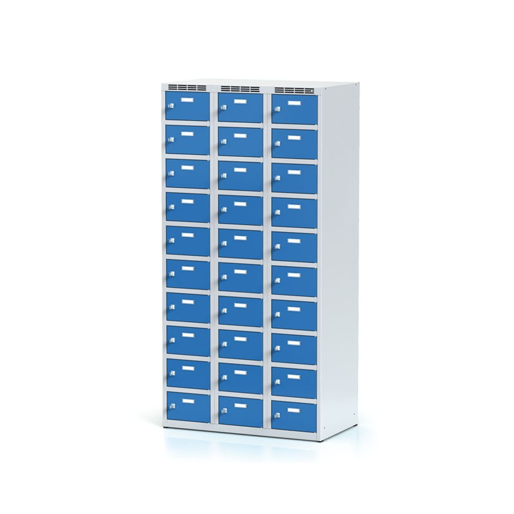 Szafka skrytkowa, 30 schowków, 1800 x 900 x 500 mm, zamek cylindryczny, drzwi niebieskie