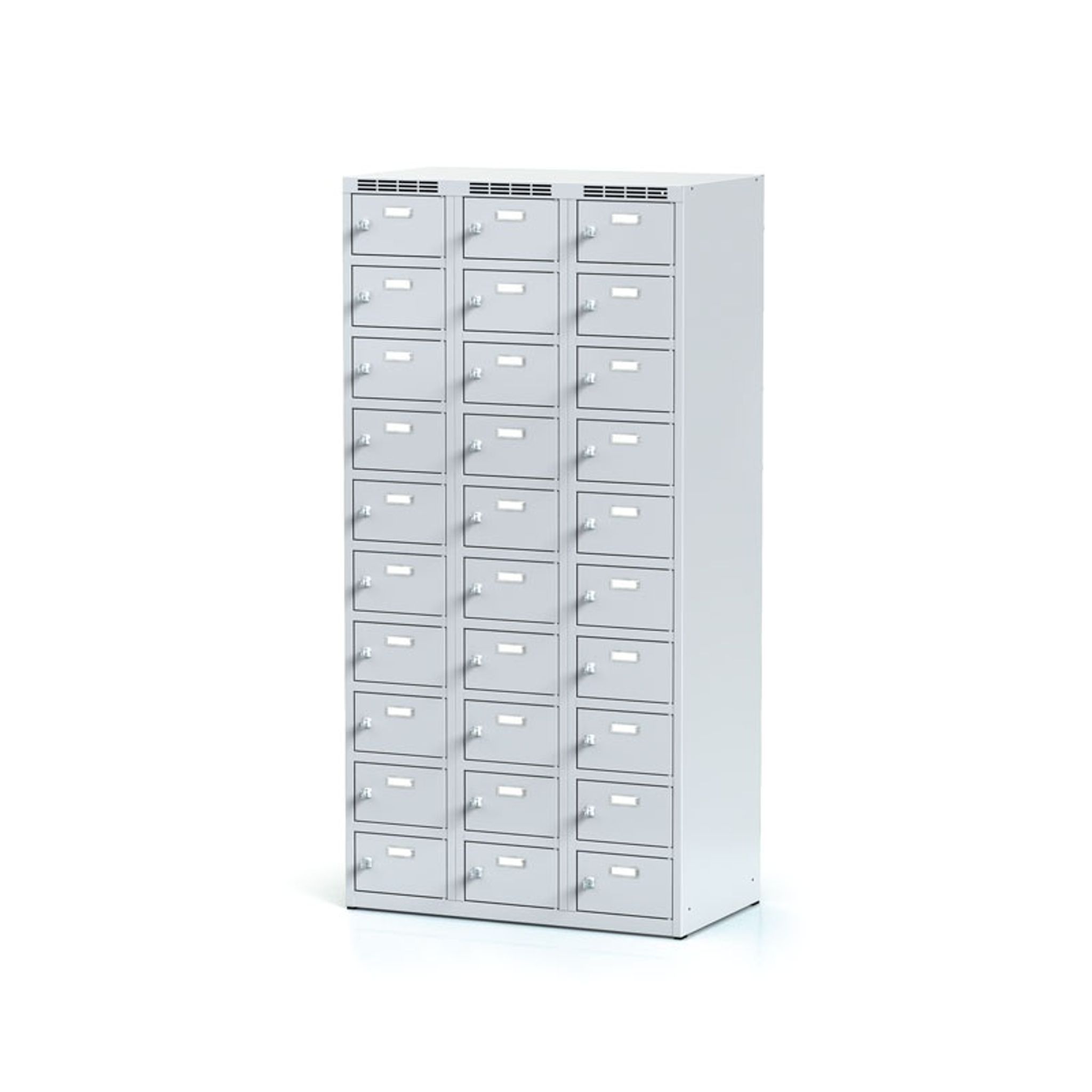 Szafka skrytkowa, 30 schowków, 1800 x 900 x 500 mm, zamek cylindryczny, drzwi szare