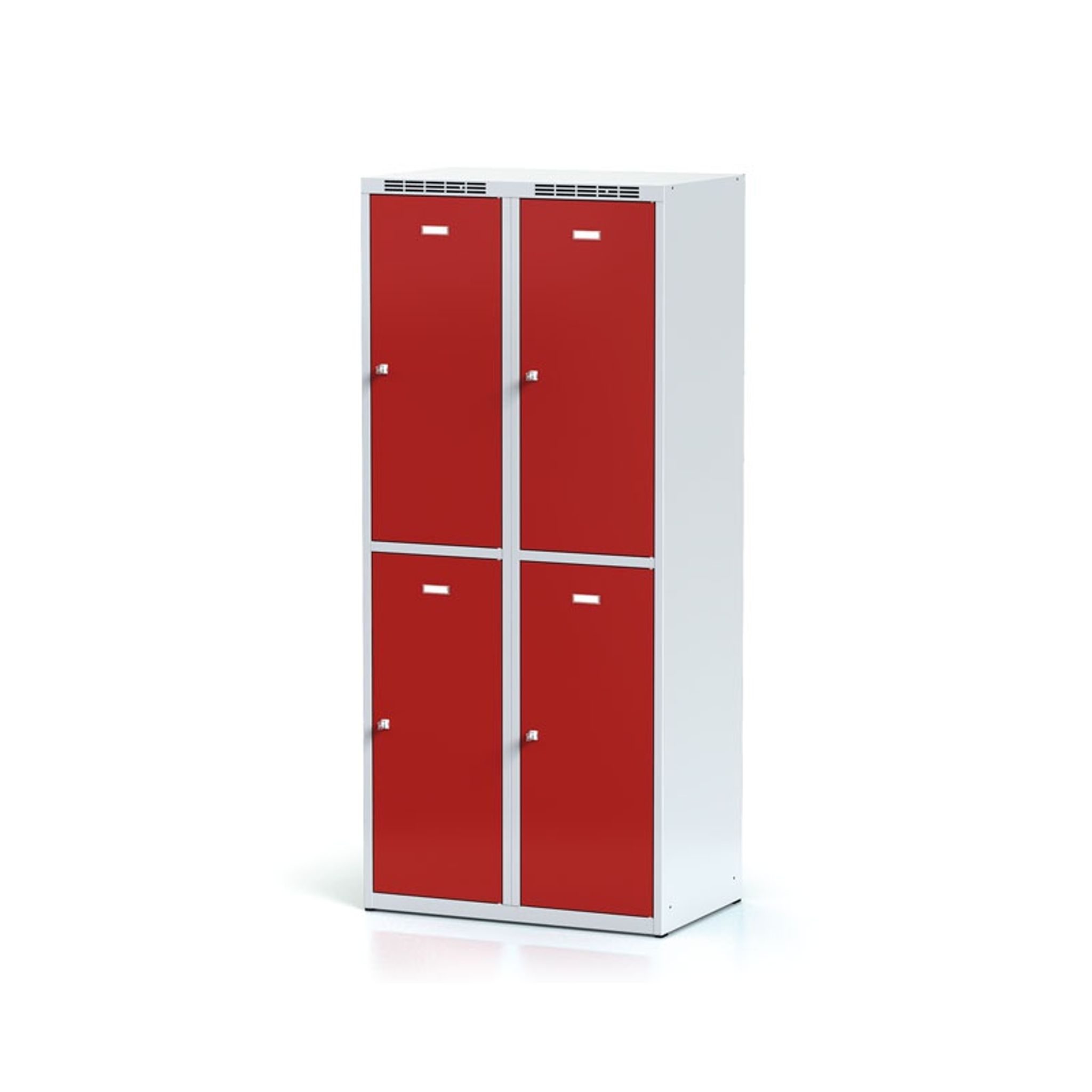 Szafka skrytkowa, 4 schowki, 1800 x 800 x 500 mm, zamek obrotowy, drzwi czerwone