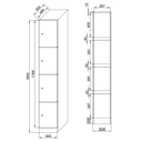 Szafka skrytkowa, 4 schowki, 1850 x 300 x 500 mm, zamek mechaniczny z kodem, drzwi laminowane, buk