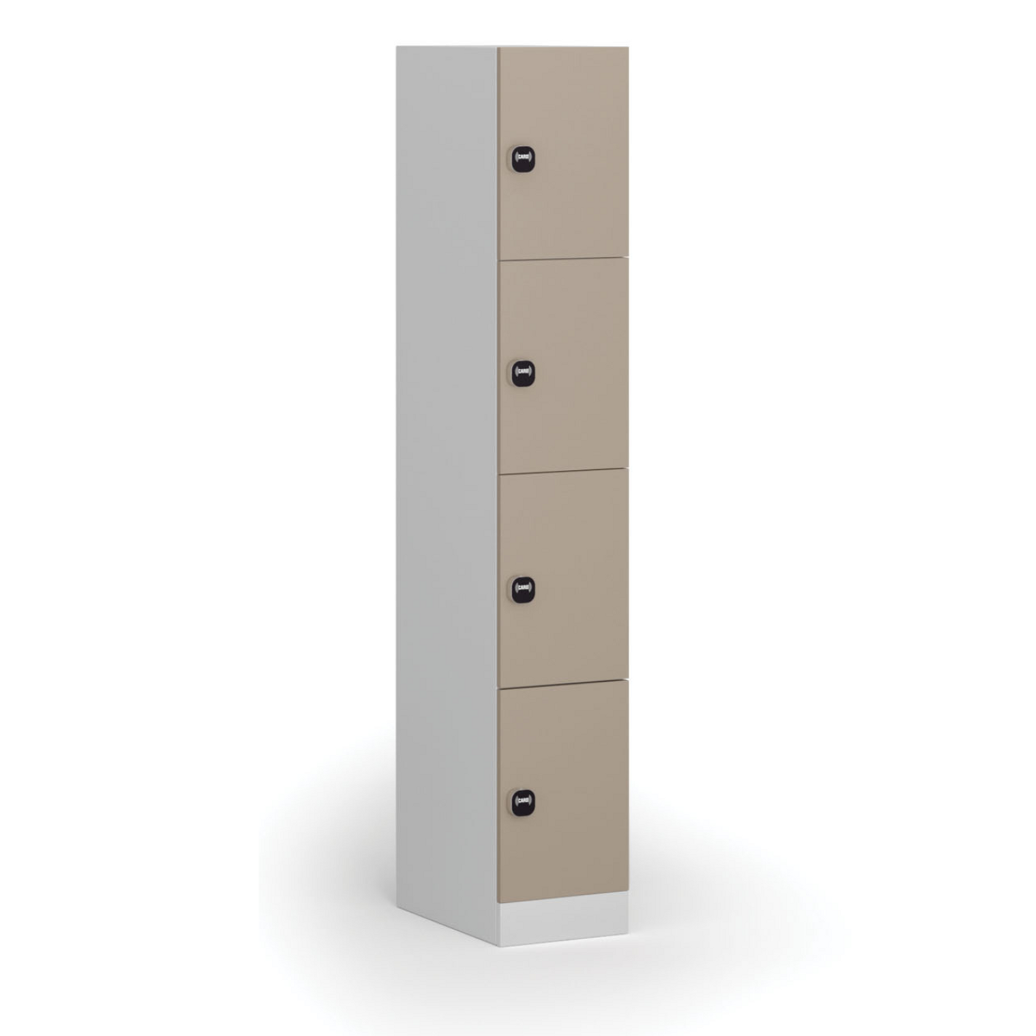 Szafka skrytkowa, 4 schowki, 1850 x 300 x 500 mm, zamek RFID, drzwi beżowe