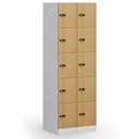 Szafka skrytkowa, 5 schowków, 1850 x 300 x 500 mm, demontaż, zamek mechaniczny z kodem, drzwi laminowane, orzech