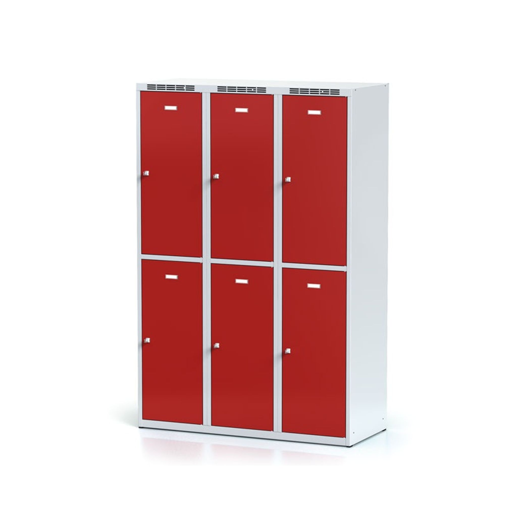 Szafka skrytkowa, 6 schowków, 1800 x 1200 x 500 mm, zamek obrotowy, drzwi czerwone
