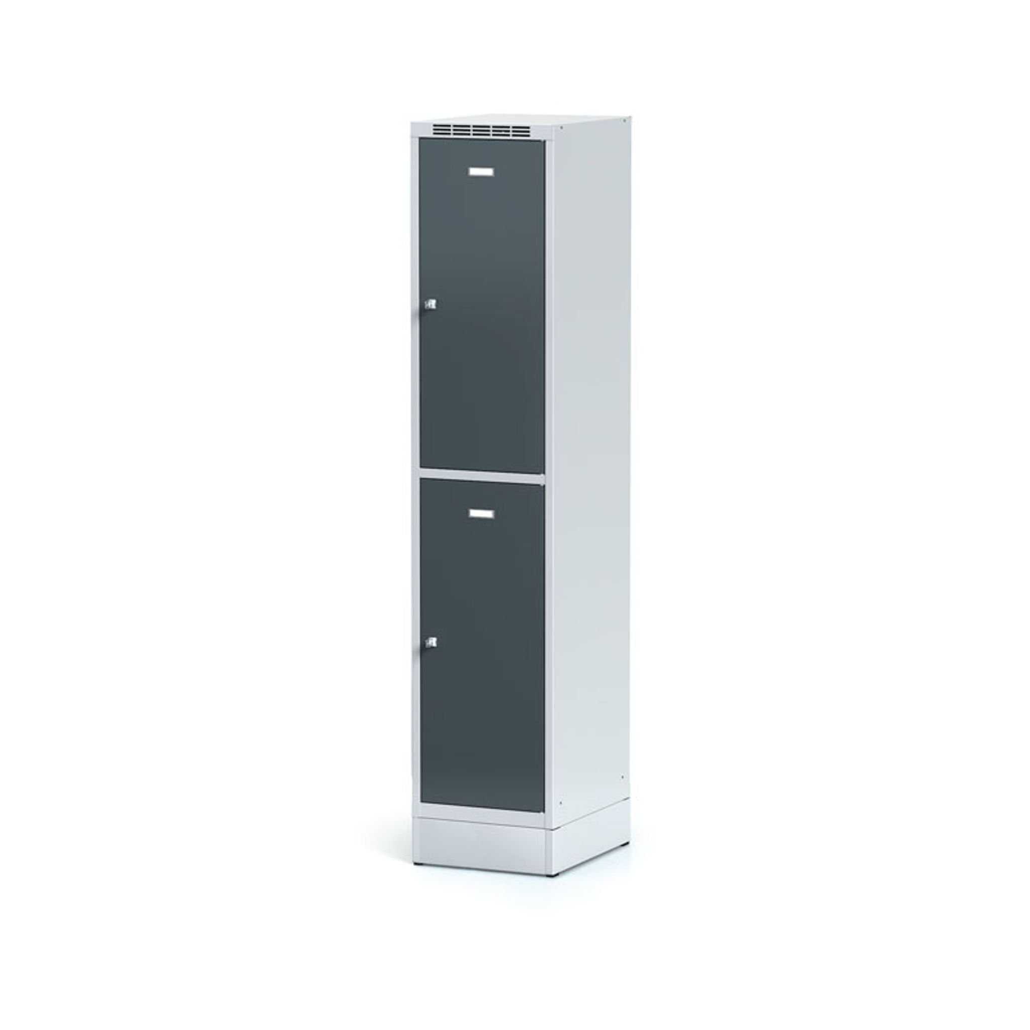 Szafka skrytkowa na cokole, 2 schowki, 1920 x 400 x 500 mm, zamek cylindryczny, drzwi ciemnoszare