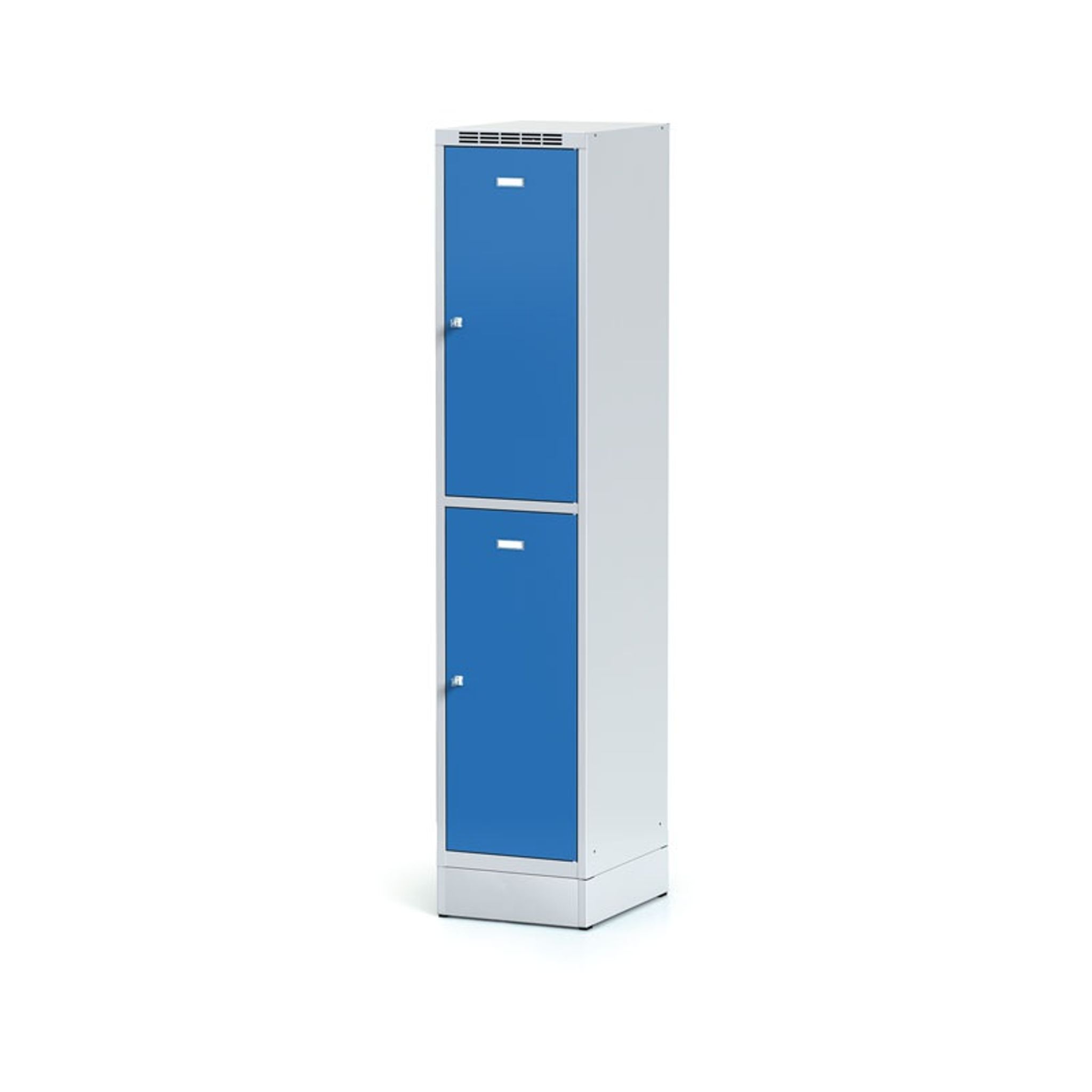 Szafka skrytkowa na cokole, 2 schowki, 1920 x 400 x 500 mm, zamek cylindryczny, drzwi niebieskie