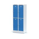 Szafka skrytkowa na cokole, 4 schowki, 1920 x 800 x 500 mm, zamek cylindryczny, drzwi niebieskie