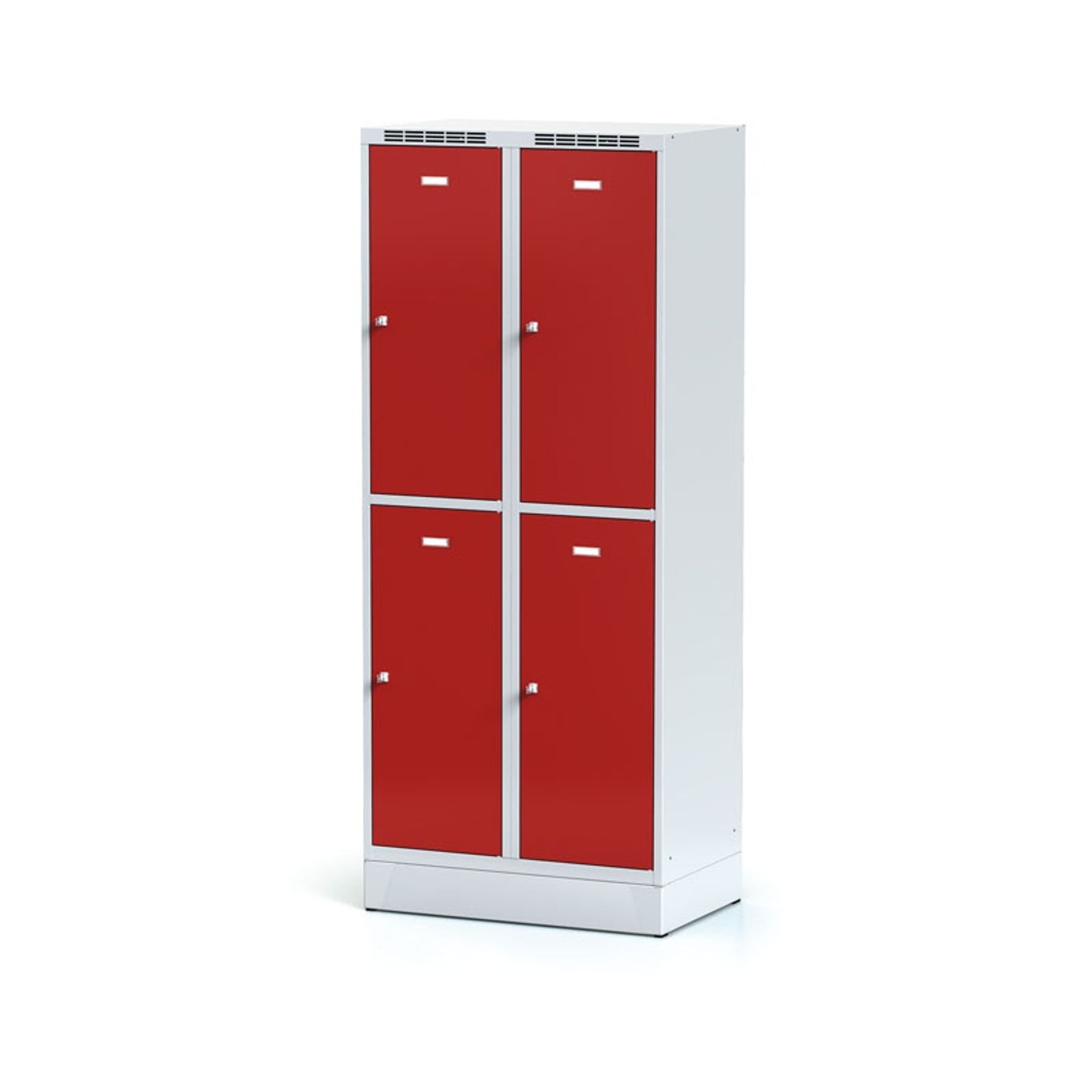 Szafka skrytkowa na cokole, 4 schowki, 1920 x 800 x 500 mm, zamek obrotowy, drzwi czerwone