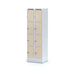 Szafka skrytkowa na cokole, 8 drzwi 300 mm, zamek cylindryczny, drzwi laminowane, brzoza
