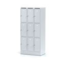 Szafka skrytkowa na cokole, 9 schowków, 1920 x 900 x 500 mm, zamek cylindryczny, drzwi szare