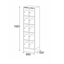 Szafka skrytkowa S6 na cokole, 10 schowków, 1920 x 600 x 500 mm, zamek cylindryczny, drzwi szare