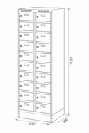 Szafka skrytkowa S6 na cokole, 20 schowków, 1920 x 600 x 500 mm, zamek obrotowy, drzwi pomarańczowe