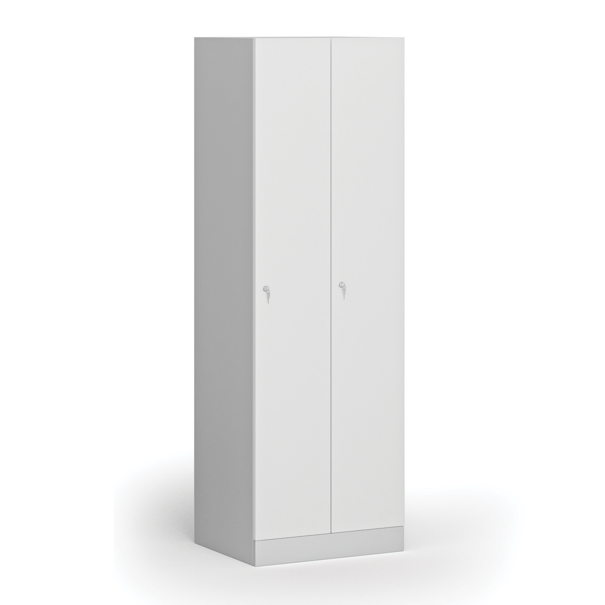 Szafka ubraniowa, 2-drzwiowa, 1850 x 600 x 500 mm, demontaż, zamek cylindryczny, drzwi laminowane, biała