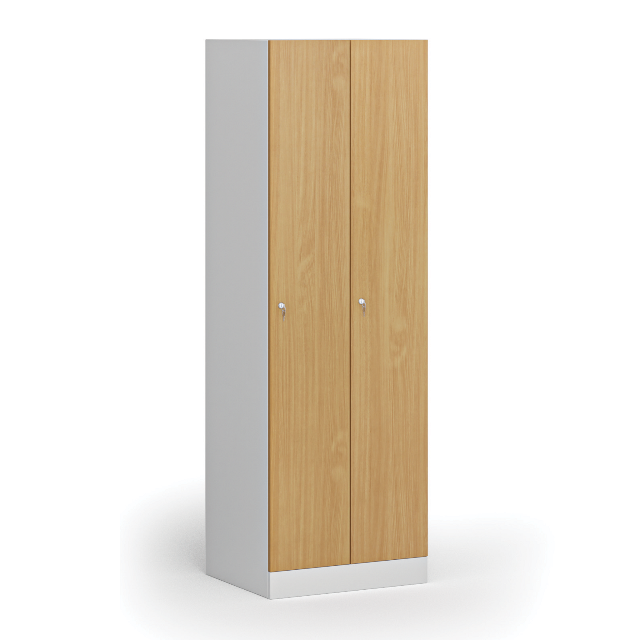 Szafka ubraniowa, 2-drzwiowa, 1850 x 600 x 500 mm, demontaż, zamek cylindryczny, drzwi laminowane, buk